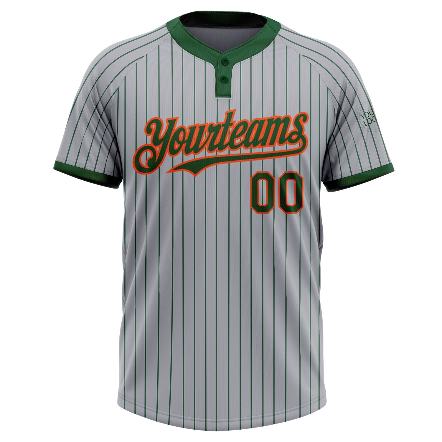 Custom Gray Green Pinstripe Orange Two-Button Unisex Softball Jersey view 2