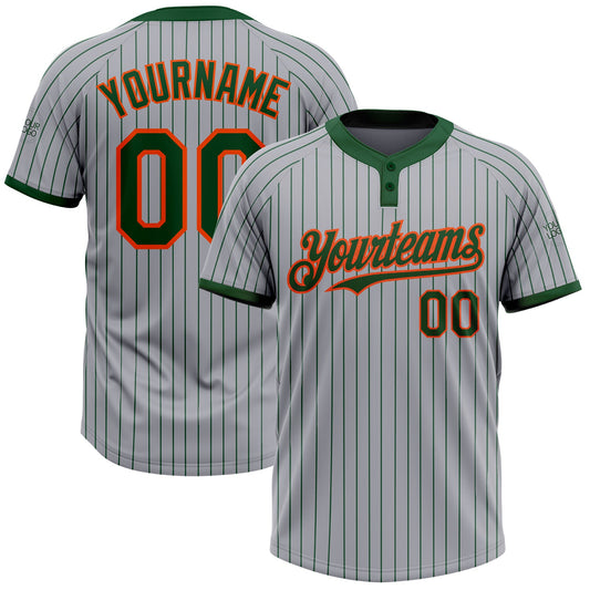 Custom Gray Green Pinstripe Orange Two-Button Unisex Softball Jersey - Main View