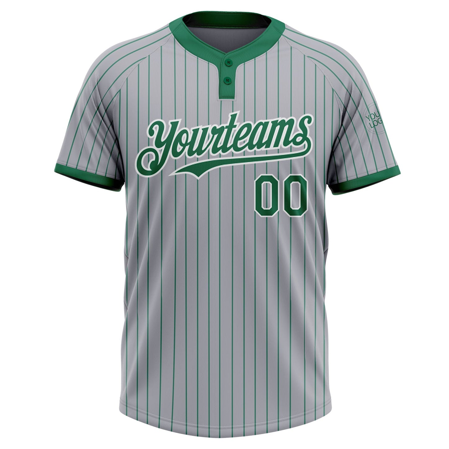 Custom Gray Kelly Green Pinstripe White Two-Button Unisex Softball Jersey view 3