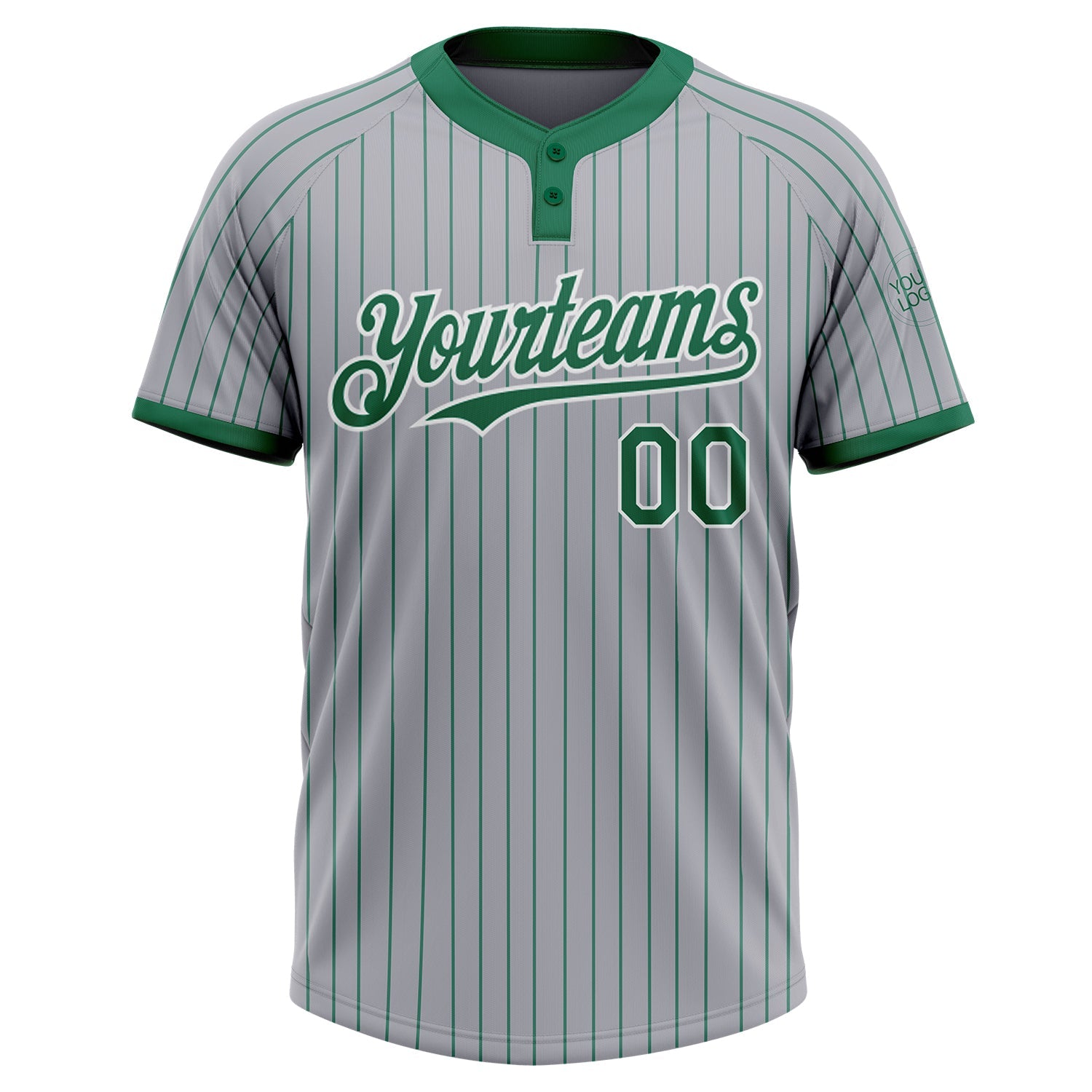 Custom Gray Kelly Green Pinstripe White Two-Button Unisex Softball Jersey view 3