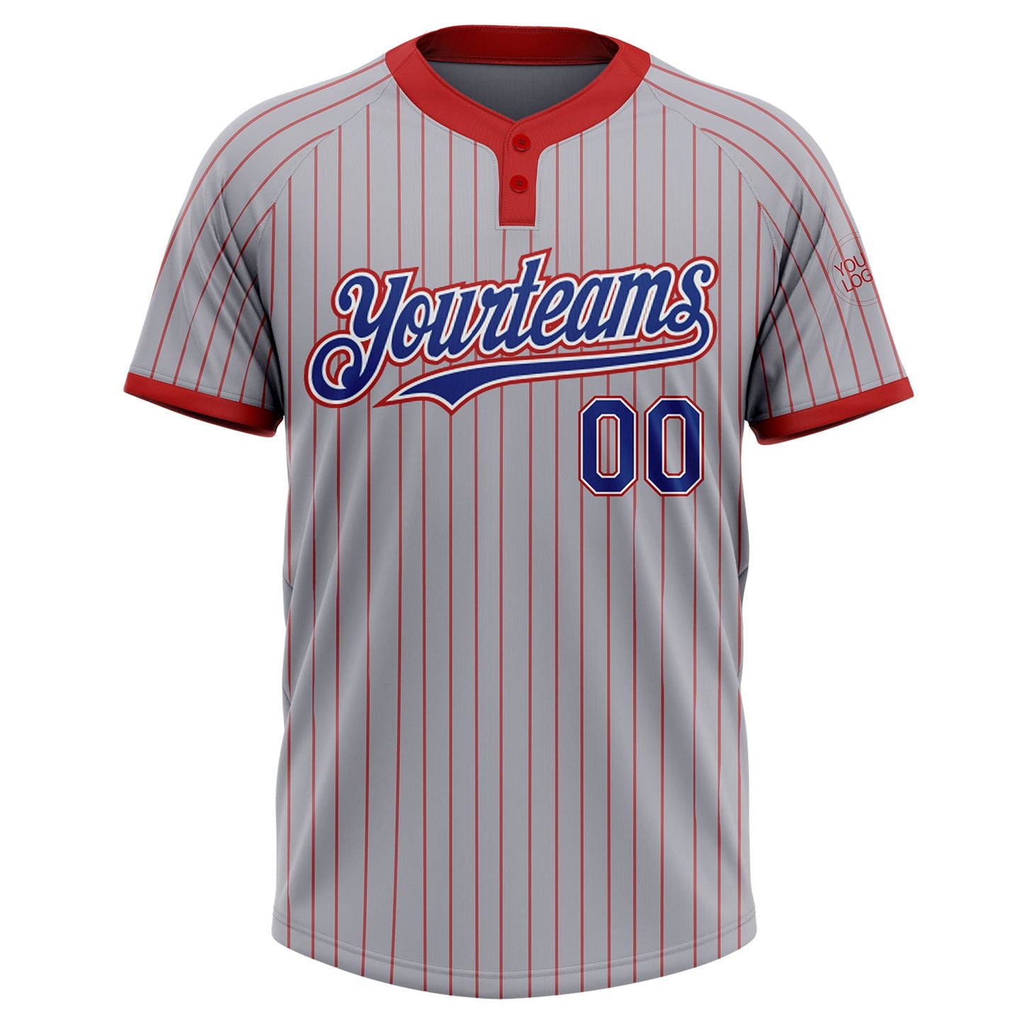 Custom Gray Red Pinstripe Roya-White Two-Button Unisex Softball Jersey view 2