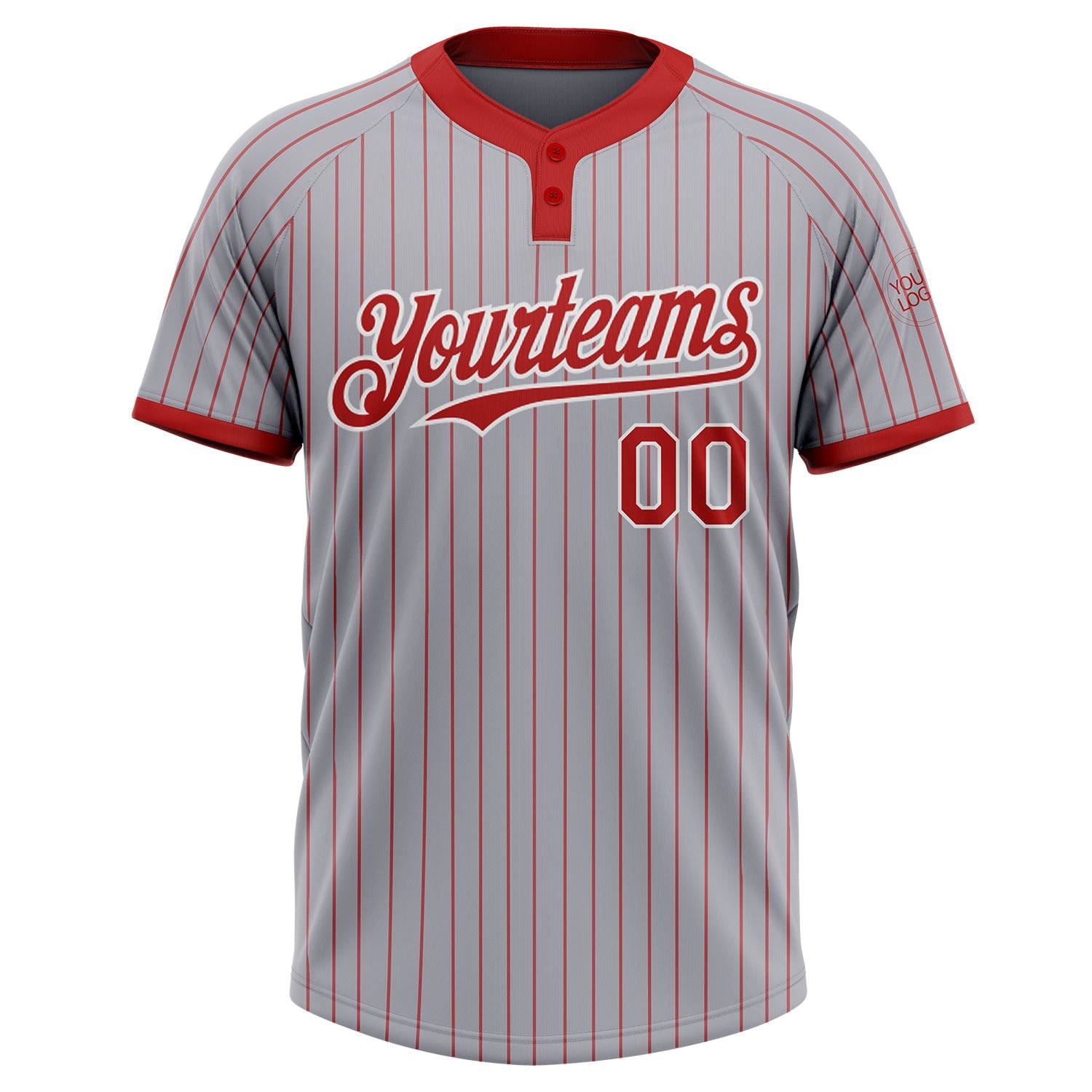 Custom Gray Red Pinstripe White Two-Button Unisex Softball Jersey view 2