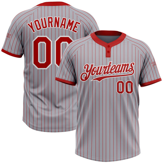 Custom Gray Red Pinstripe White Two-Button Unisex Softball Jersey - Main View