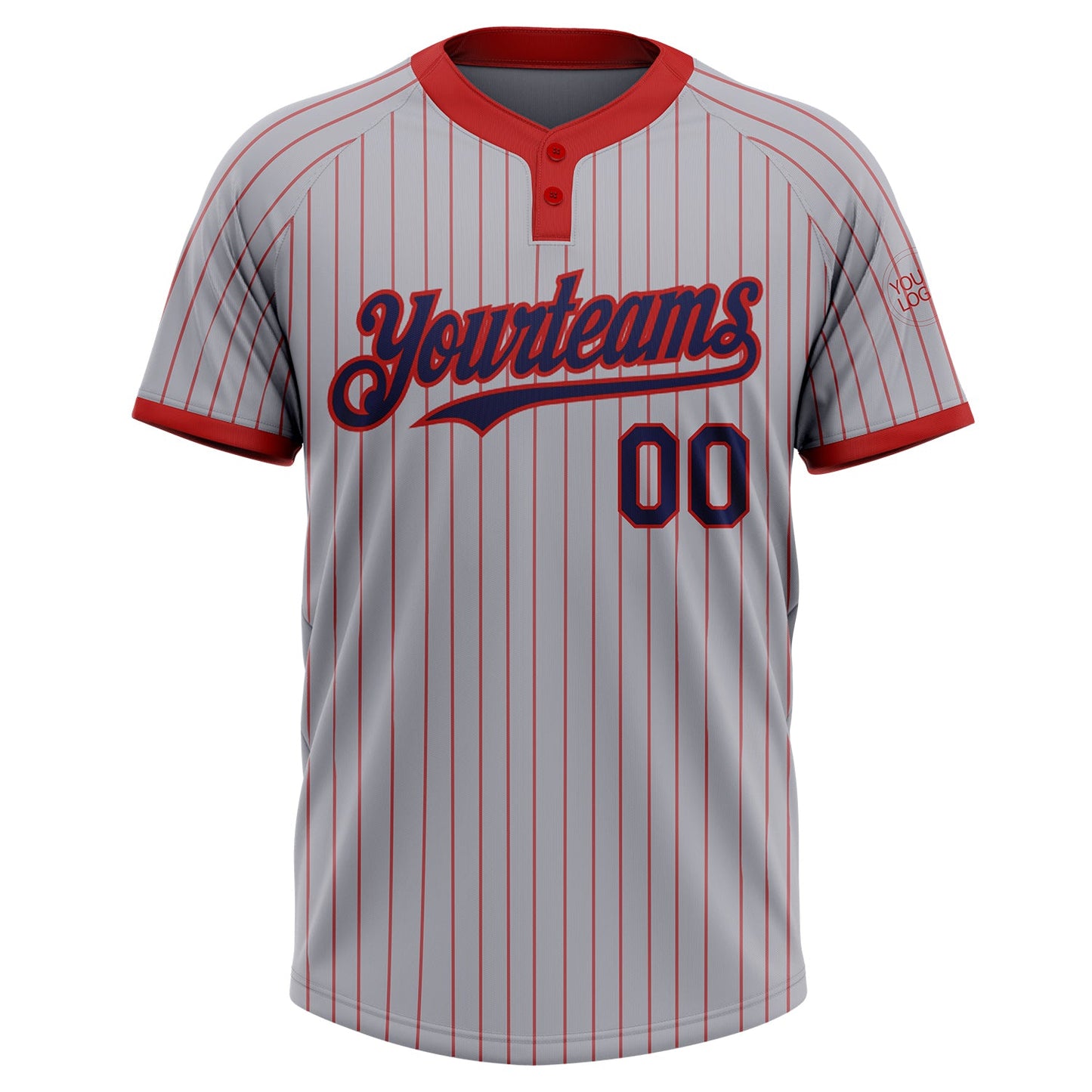 Custom Gray Red Pinstripe Navy Two-Button Unisex Softball Jersey view 2