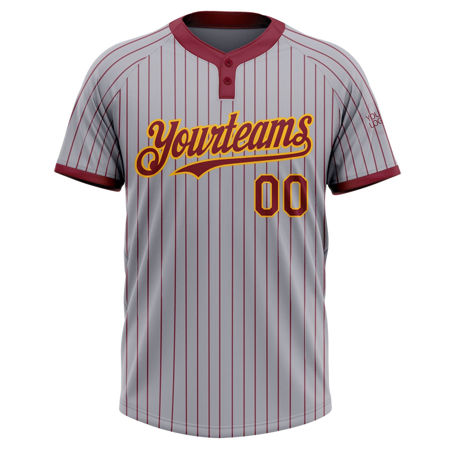Custom Gray Crimson Pinstripe Gold Two-Button Unisex Softball Jersey view 2