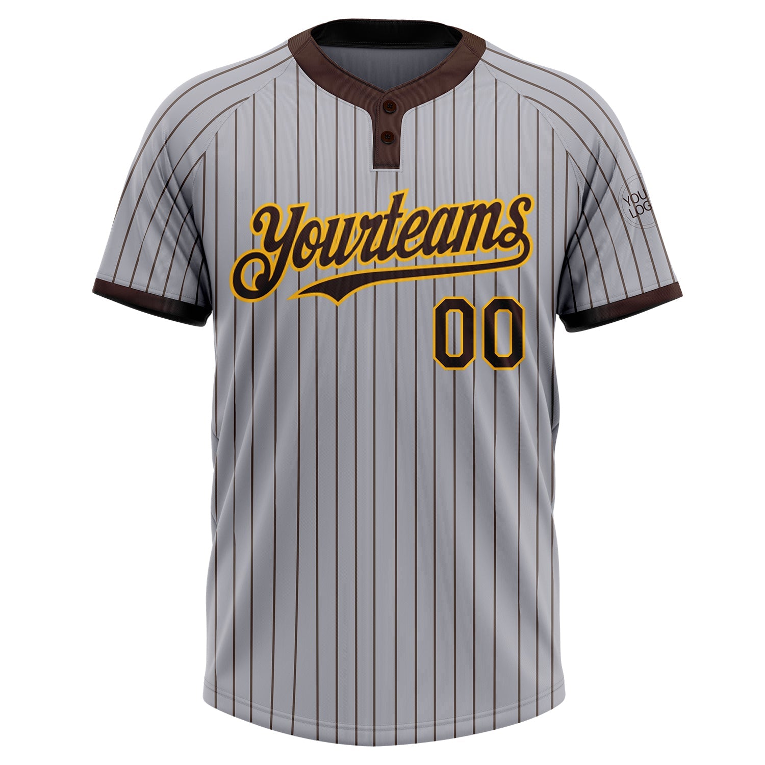 Custom Gray Brown Pinstripe Gold Two-Button Unisex Softball Jersey view 2