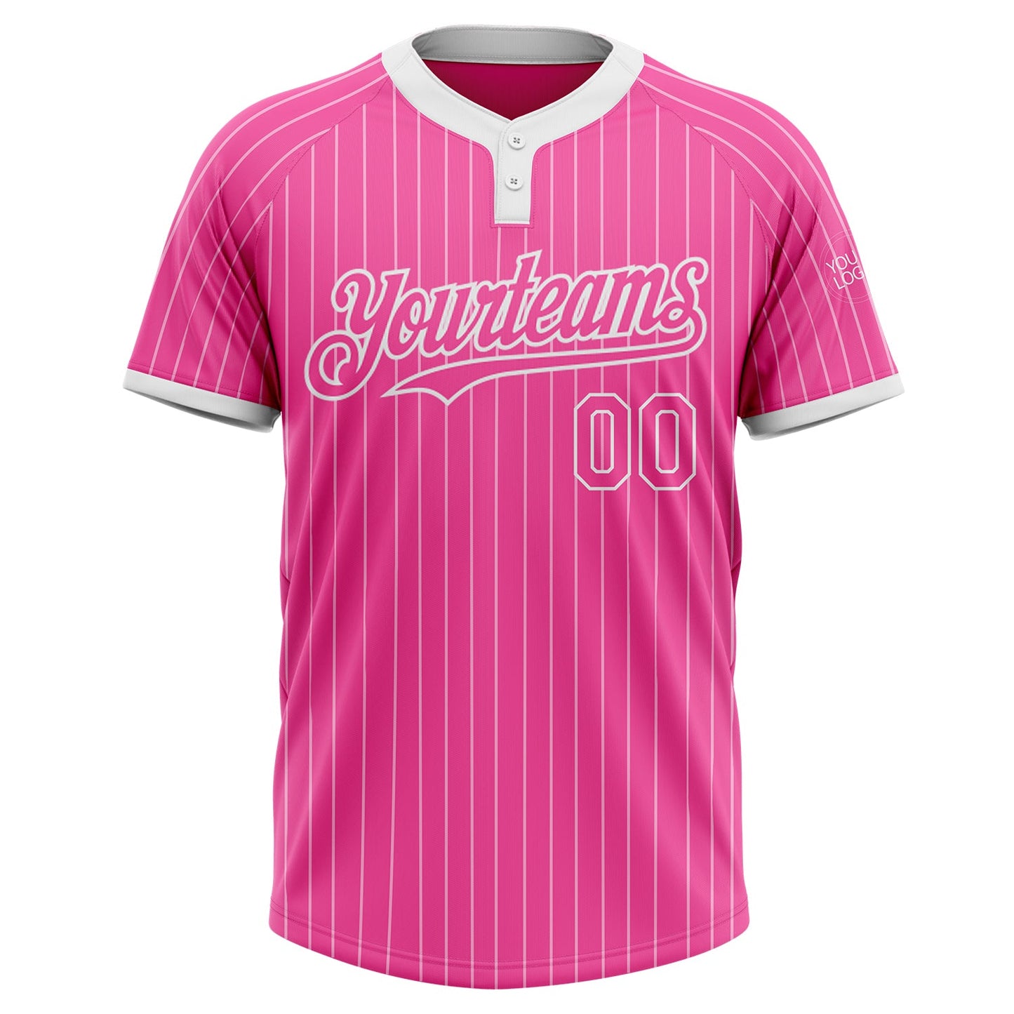 Custom Pink White Pinstripe White Two-Button Unisex Softball Jersey view 2