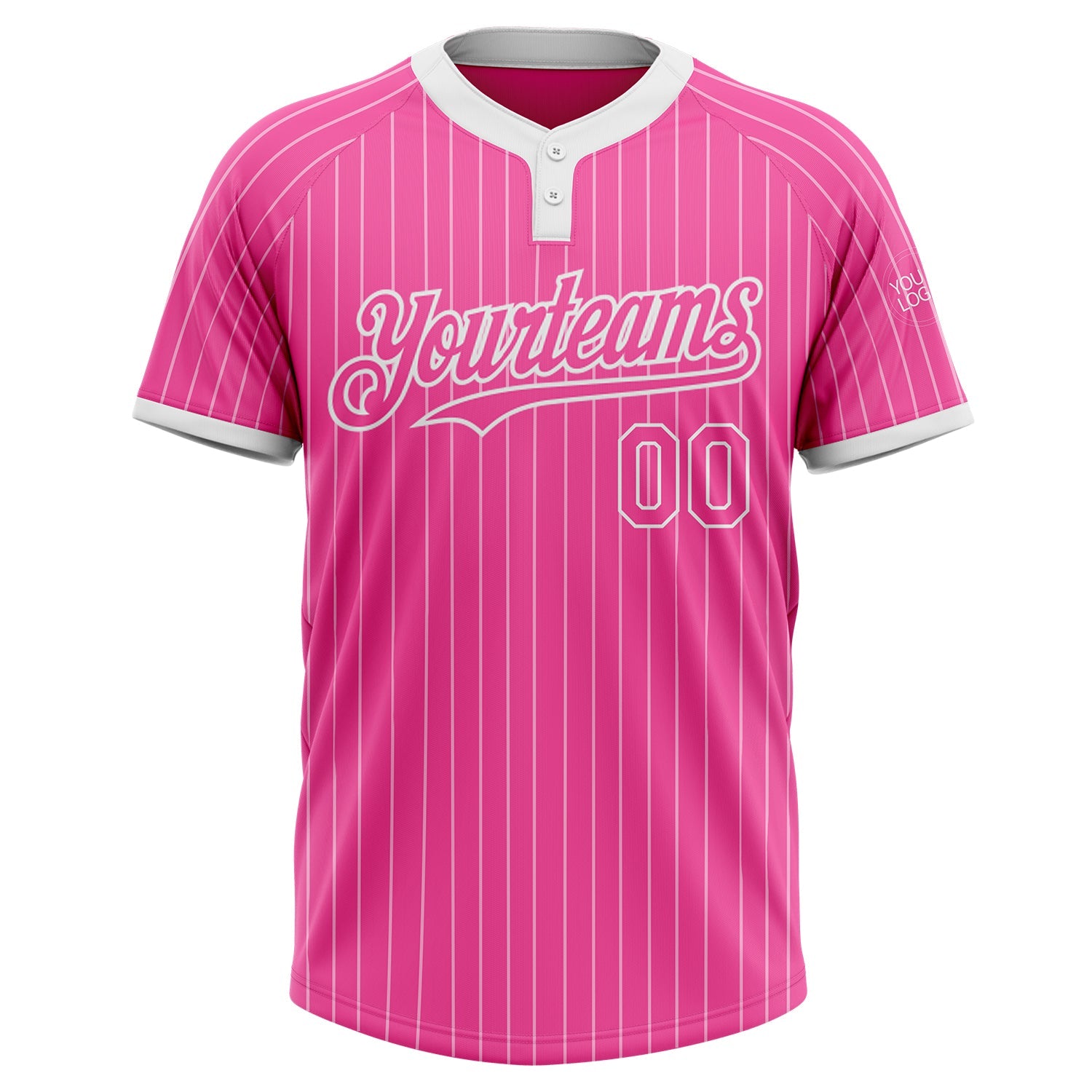 Custom Pink White Pinstripe White Two-Button Unisex Softball Jersey view 2