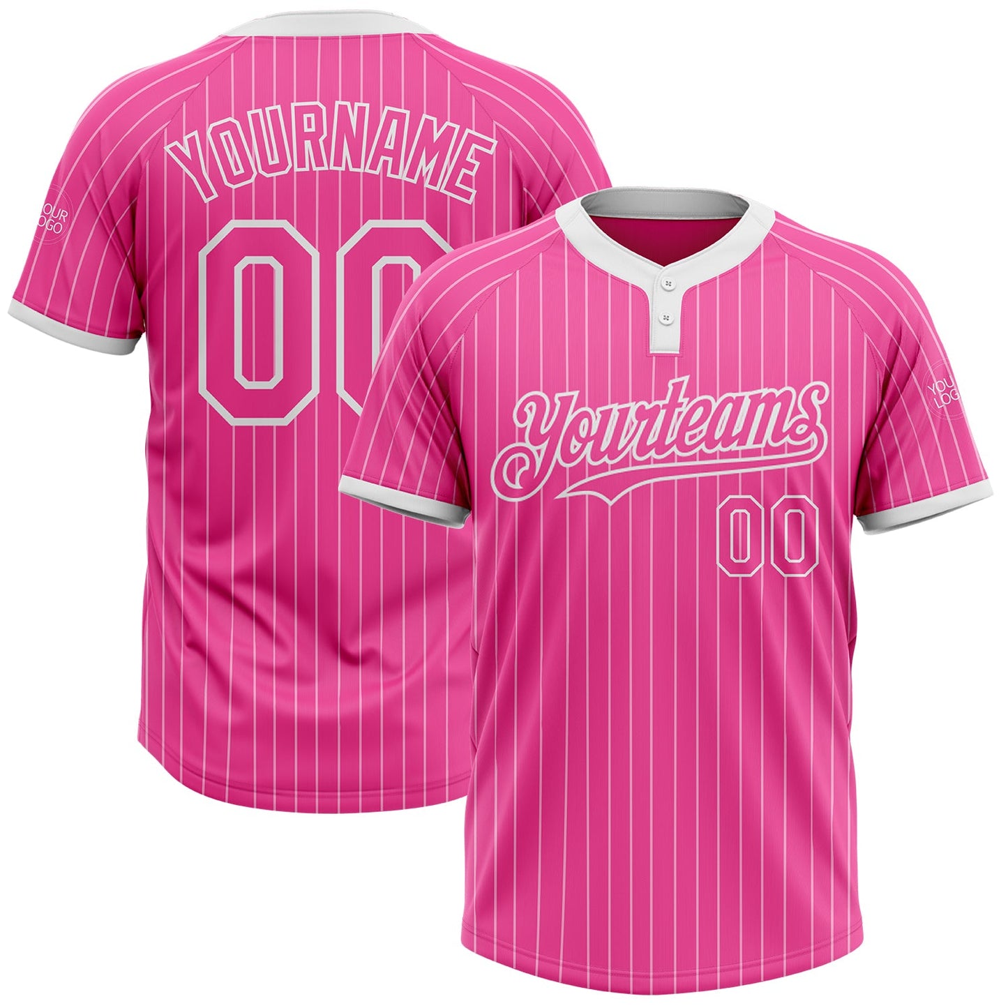 Custom Pink White Pinstripe White Two-Button Unisex Softball Jersey - Main View