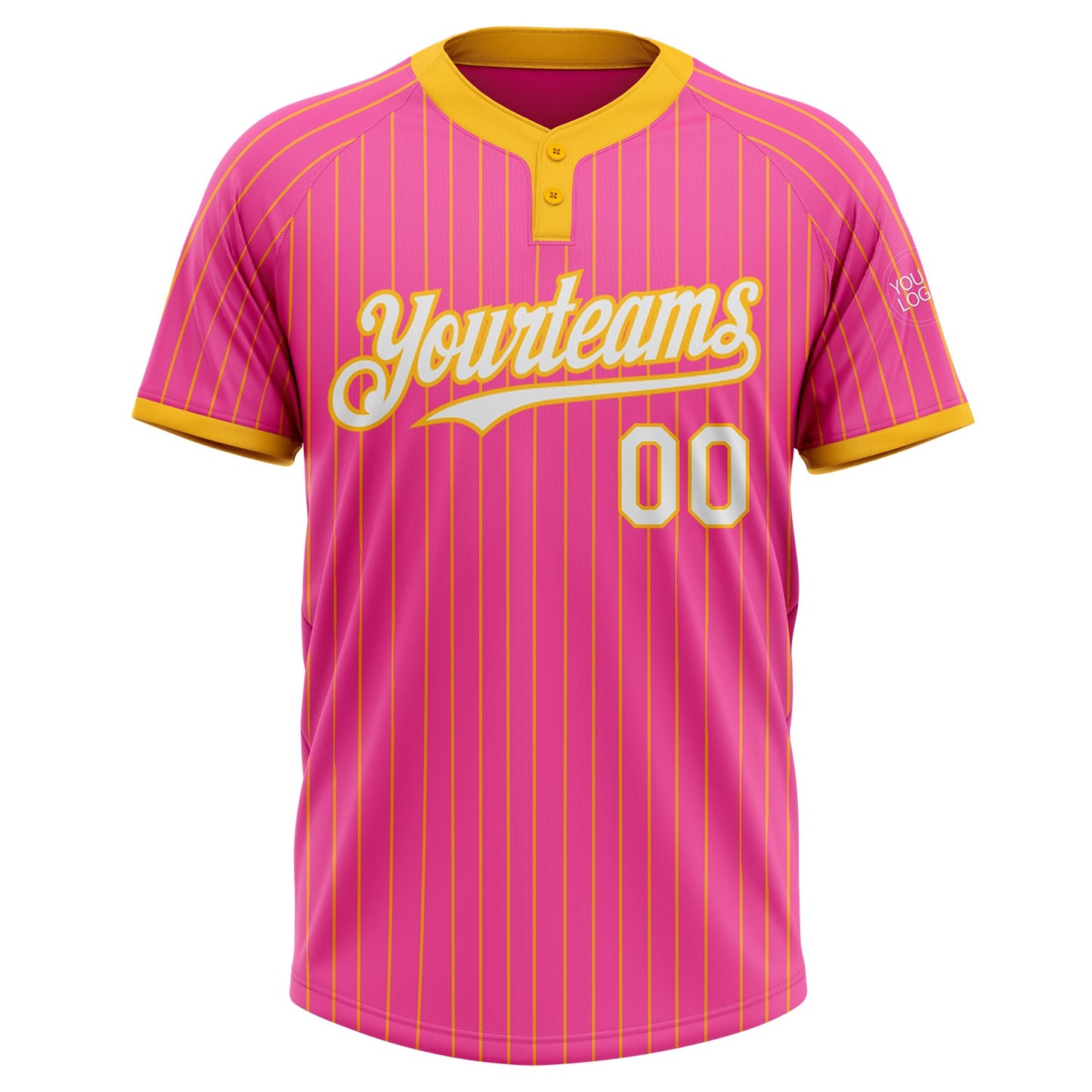 Custom Pink Gold Pinstripe White Two-Button Unisex Softball Jersey view 2