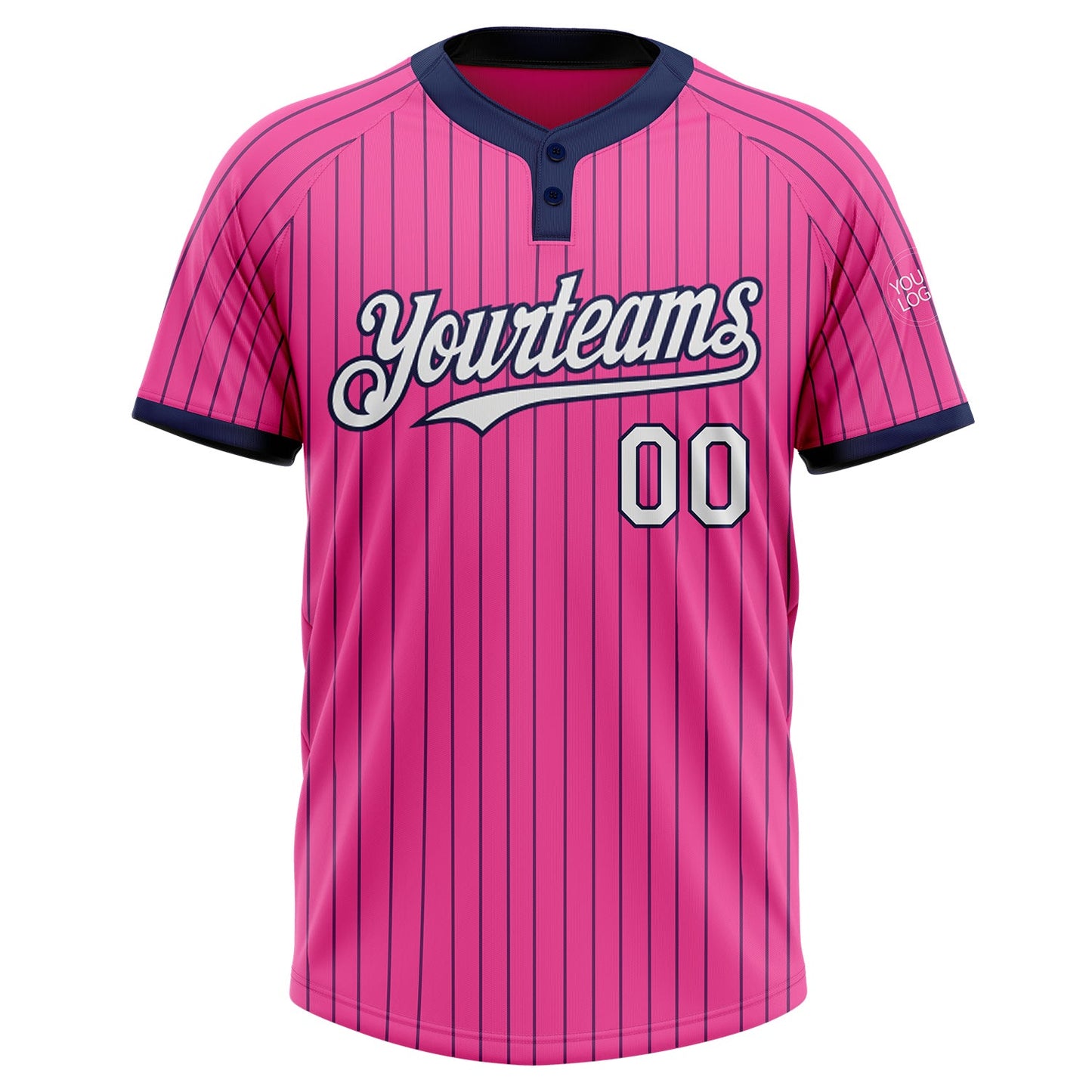 Custom Pink Navy Pinstripe White Two-Button Unisex Softball Jersey view 2