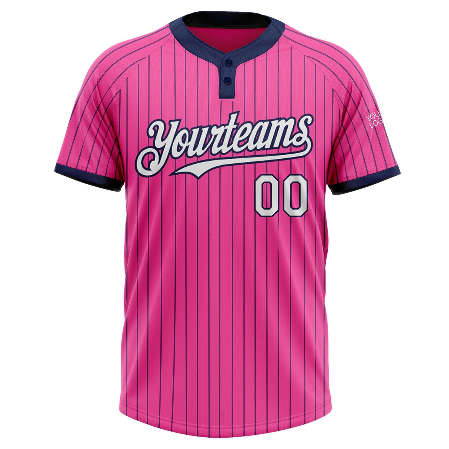 Custom Pink Navy Pinstripe White Two-Button Unisex Softball Jersey view 2