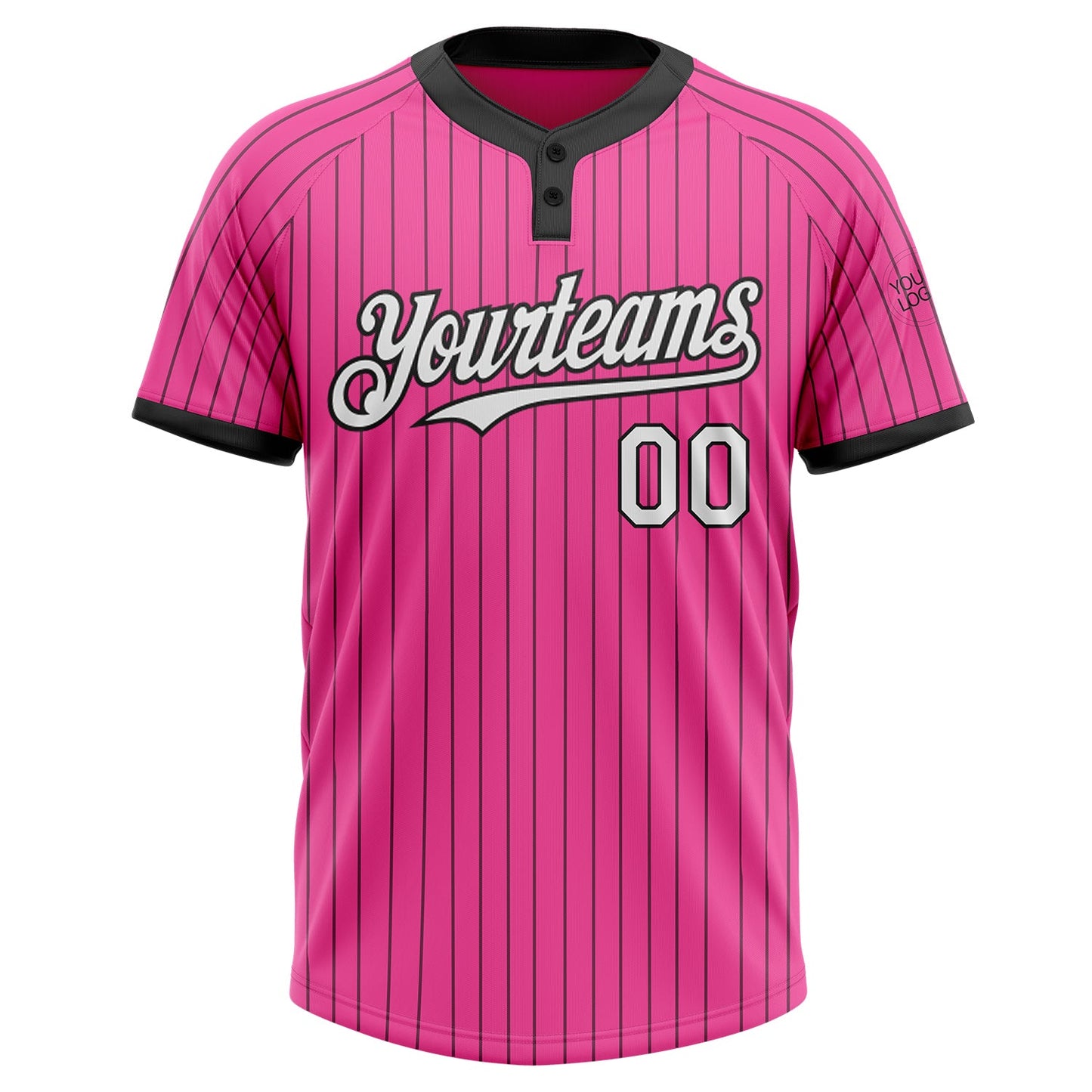 Custom Pink Black Pinstripe White Two-Button Unisex Softball Jersey view 2