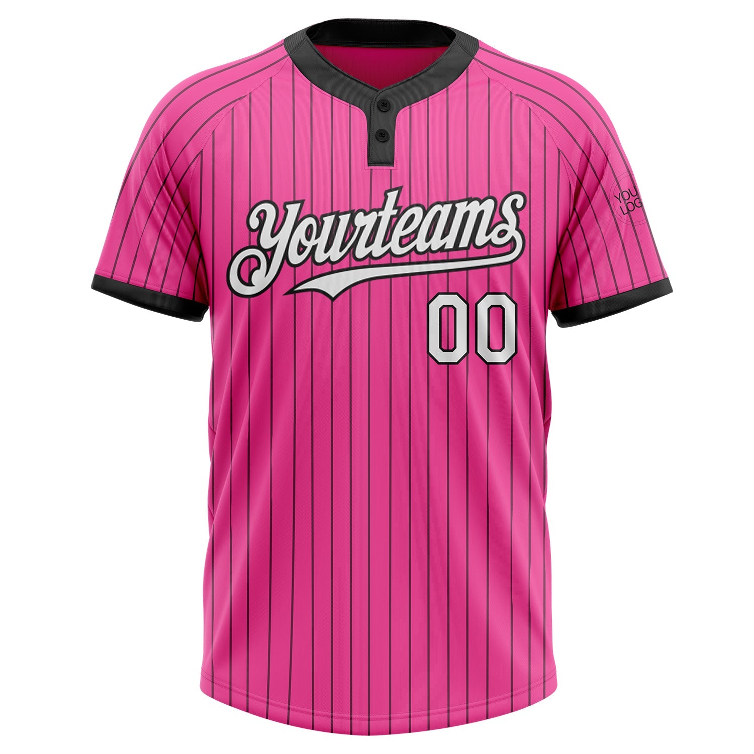 Custom Pink Black Pinstripe White Two-Button Unisex Softball Jersey view 2