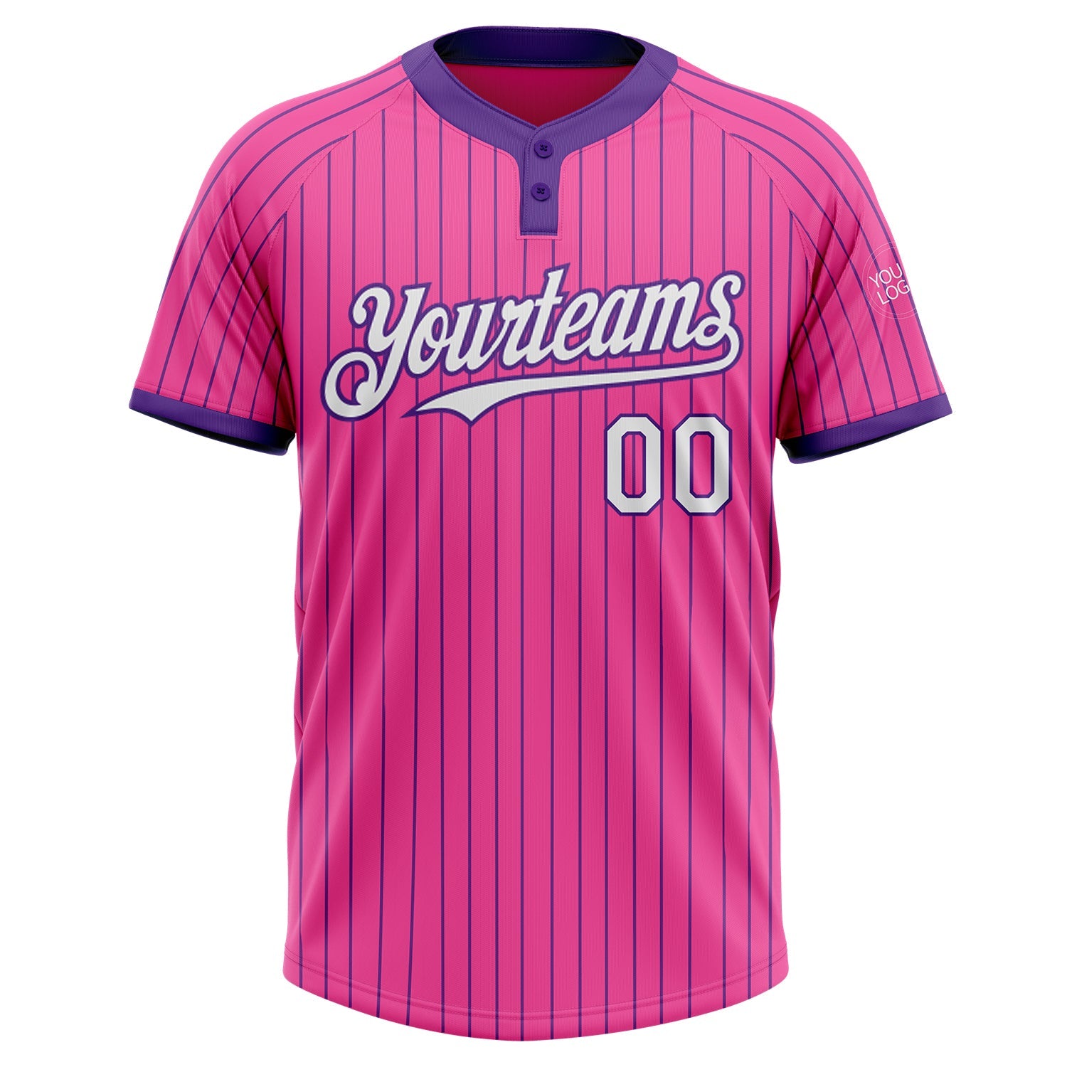 Custom Pink Purple Pinstripe White Two-Button Unisex Softball Jersey view 2