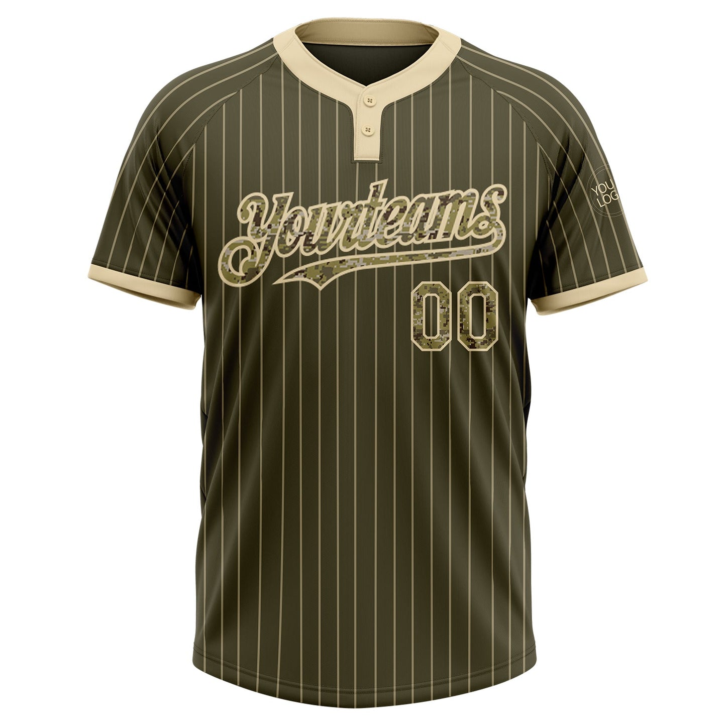 Custom Olive Cream Pinstripe Camo Salute To Service Two-Button Unisex Softball Jersey view 2