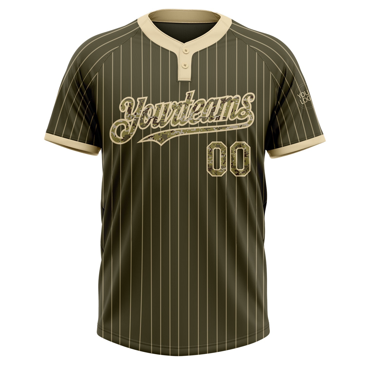 Custom Olive Cream Pinstripe Camo Salute To Service Two-Button Unisex Softball Jersey view 2
