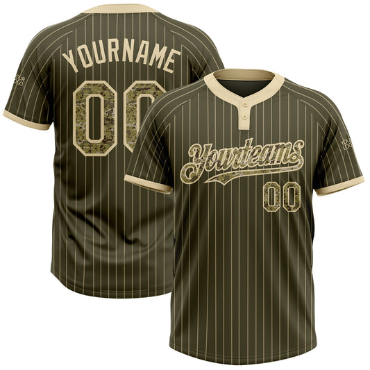 Custom Olive Cream Pinstripe Camo Salute To Service Two-Button Unisex Softball Jersey - Main View