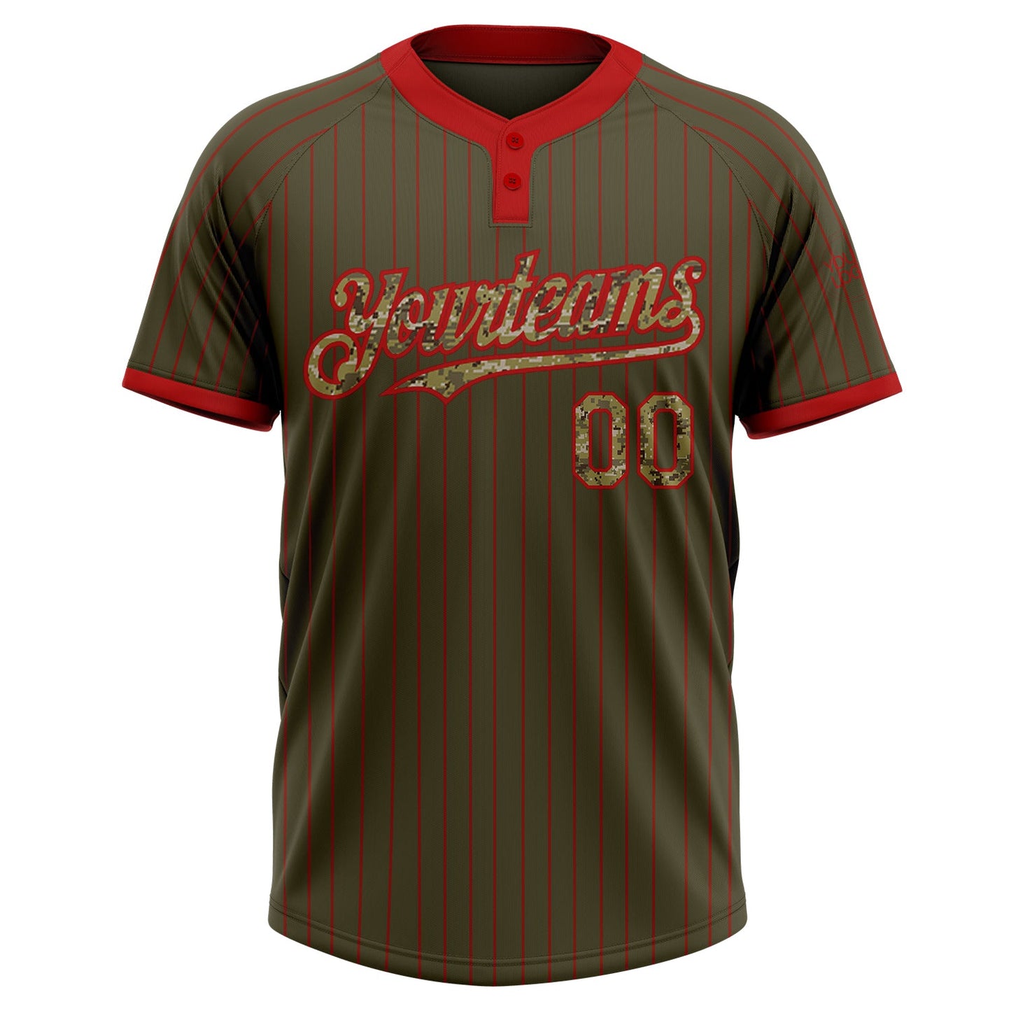 Custom Olive Red Pinstripe Camo Salute To Service Two-Button Unisex Softball Jersey view 2