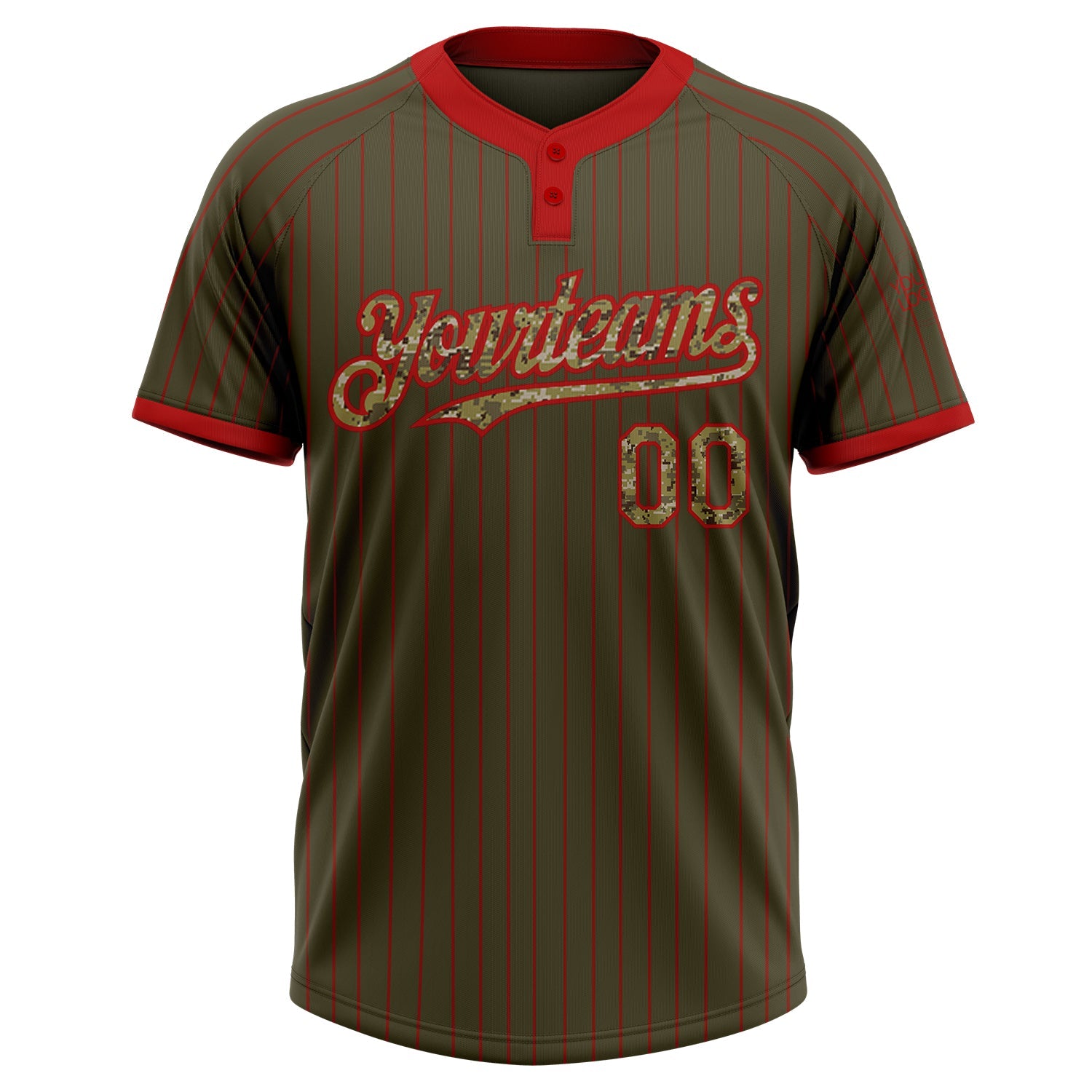 Custom Olive Red Pinstripe Camo Salute To Service Two-Button Unisex Softball Jersey view 2