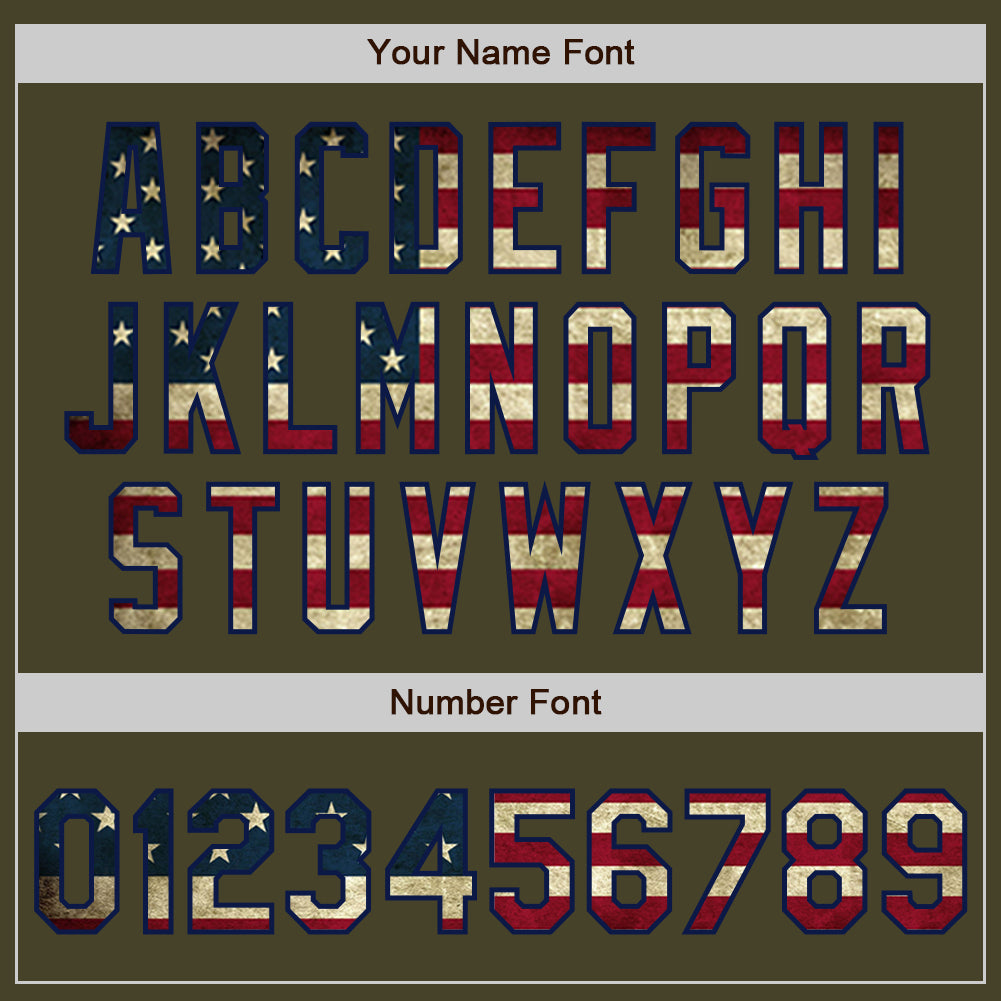 Custom Olive Navy Pinstripe Vintage USA Flag Salute To Service Two-Button Unisex Softball Jersey view 5