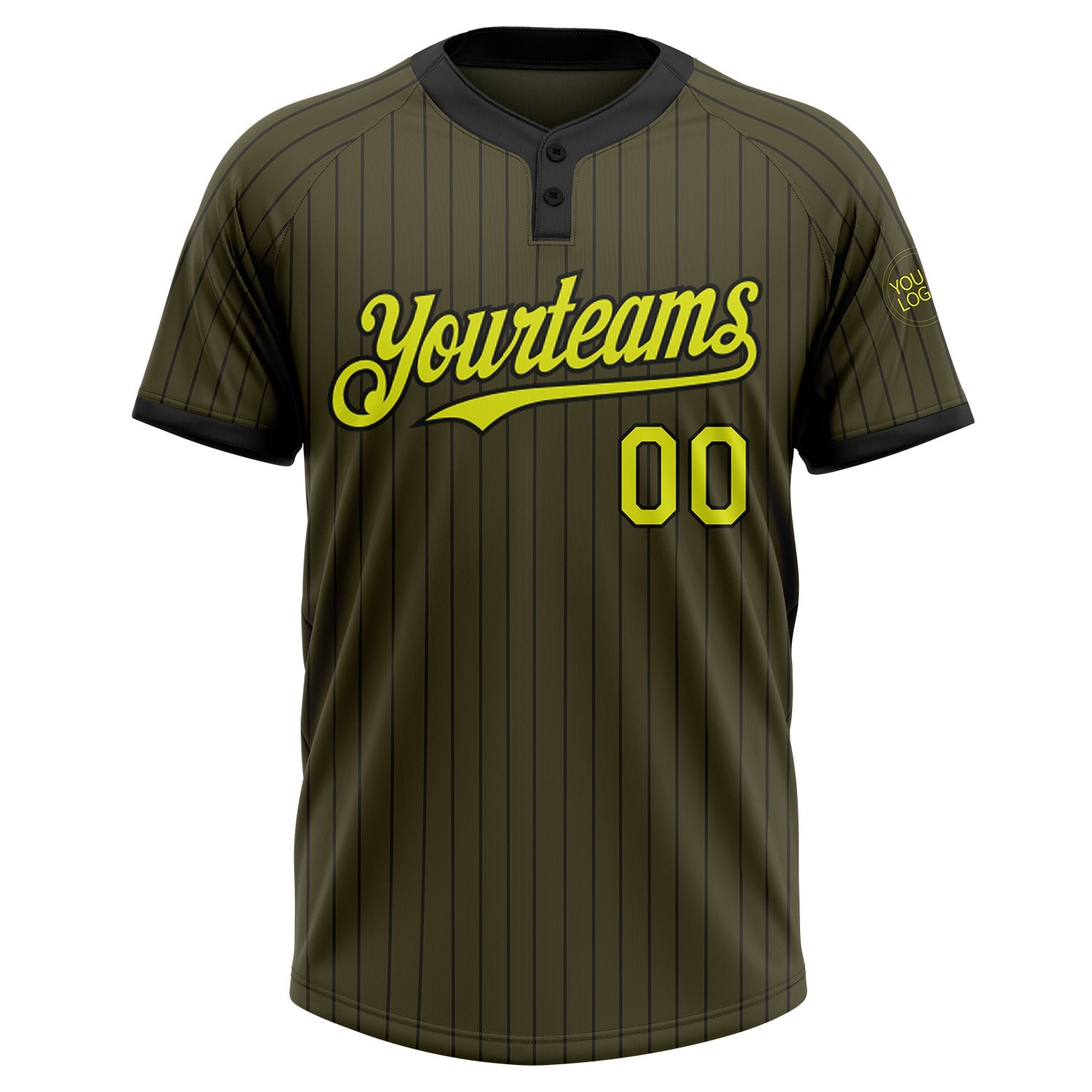 Custom Olive Black Pinstripe Neon Yellow Salute To Service Two-Button Unisex Softball Jersey view 2