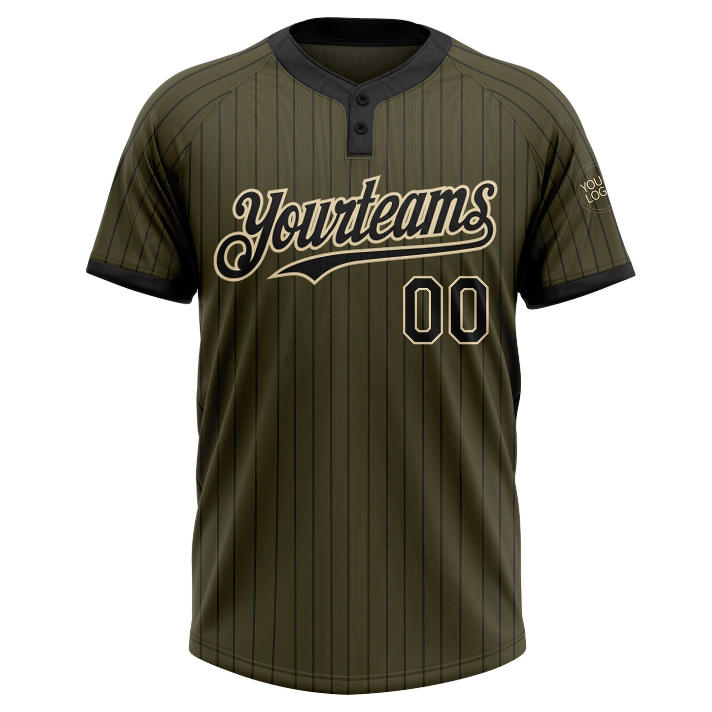 Custom Olive Black Pinstripe Cream Salute To Service Two-Button Unisex Softball Jersey view 2