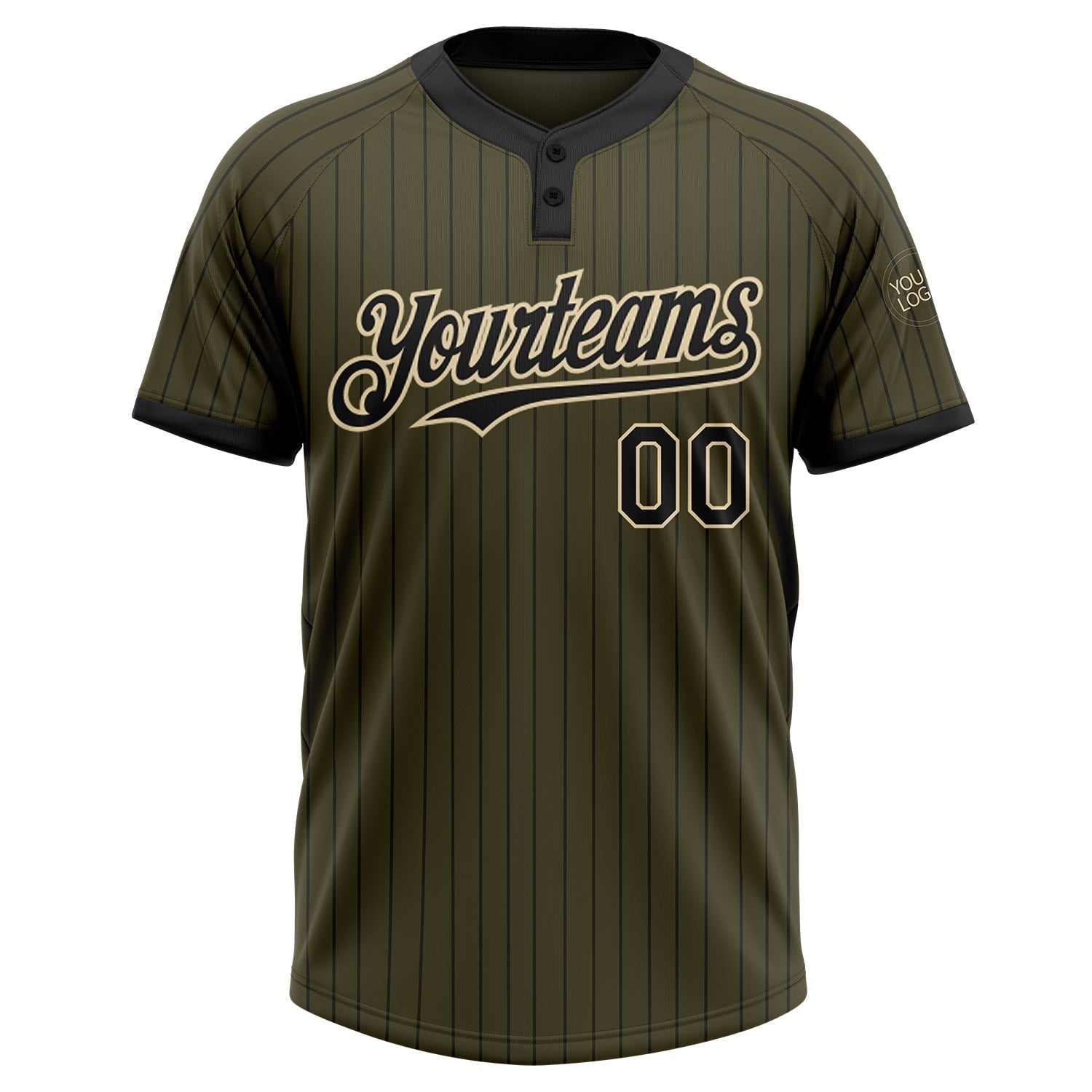 Custom Olive Black Pinstripe Cream Salute To Service Two-Button Unisex Softball Jersey view 2