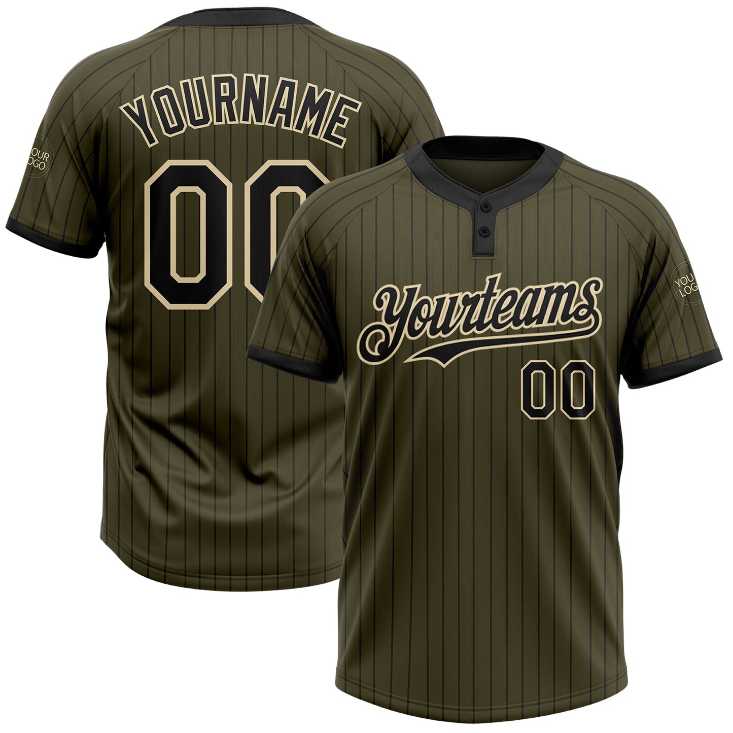 Custom Olive Black Pinstripe Cream Salute To Service Two-Button Unisex Softball Jersey - Main View