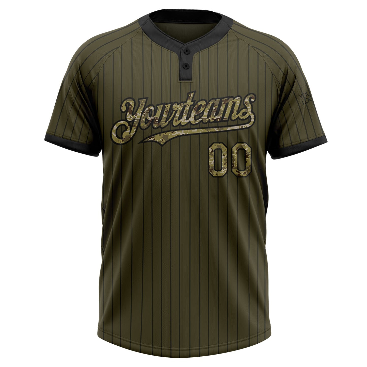 Custom Olive Black Pinstripe Camo Salute To Service Two-Button Unisex Softball Jersey view 2