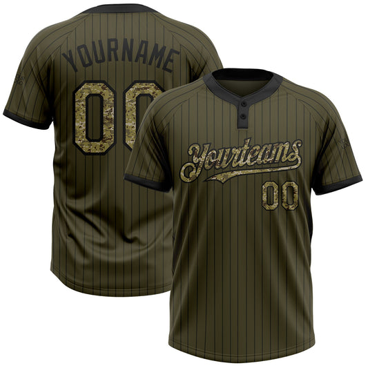 Custom Olive Black Pinstripe Camo Salute To Service Two-Button Unisex Softball Jersey - Main View