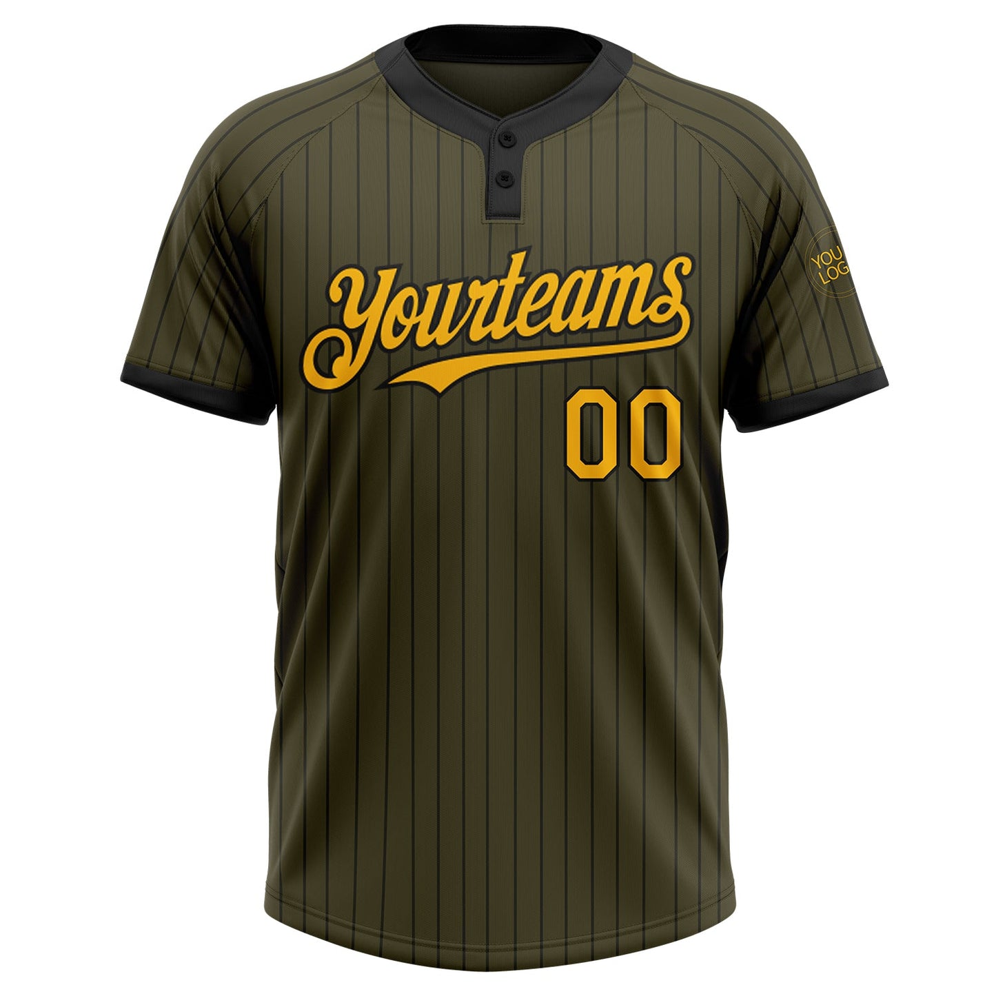 Custom Olive Black Pinstripe Gold Salute To Service Two-Button Unisex Softball Jersey view 2