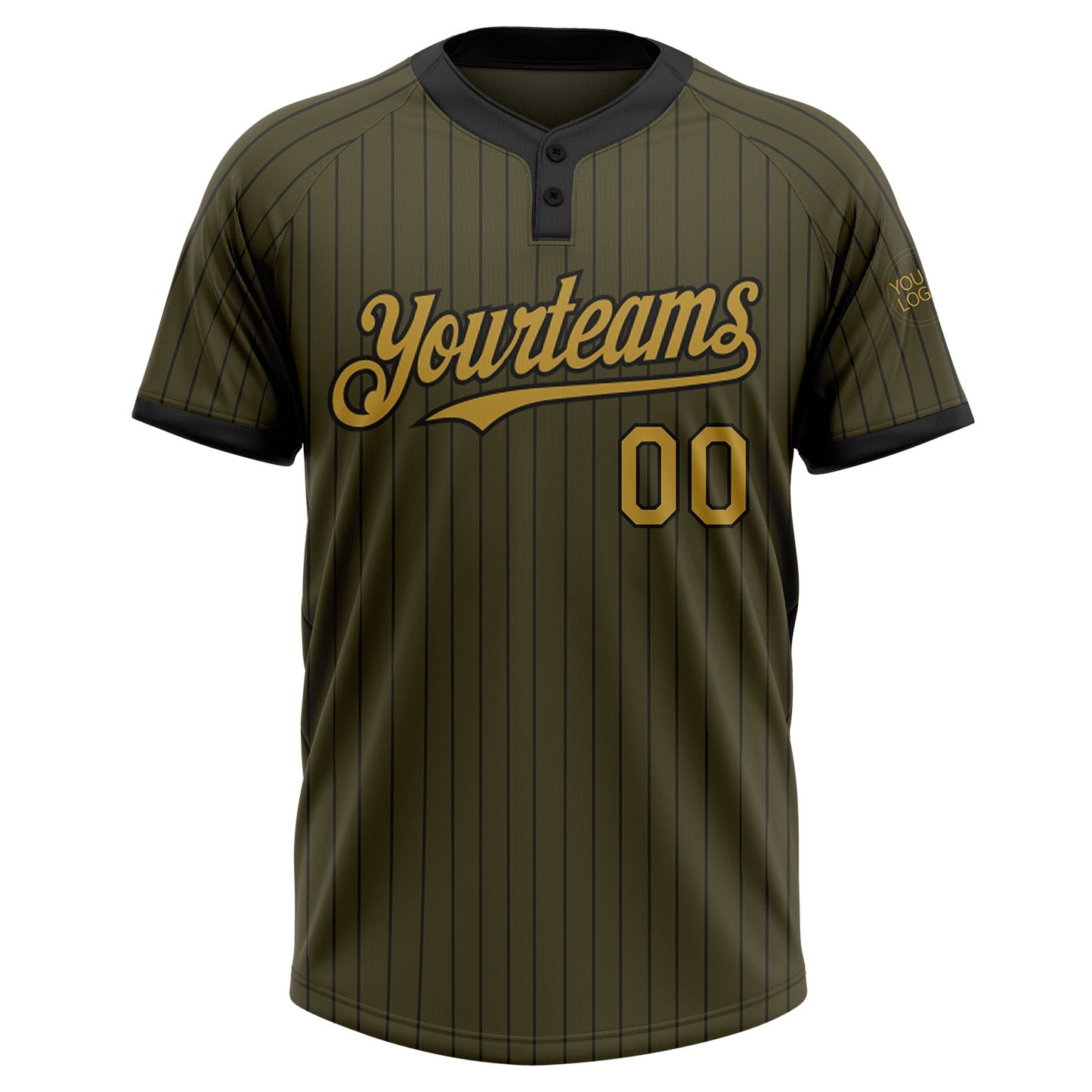 Custom Olive Black Pinstripe Old Gold Salute To Service Two-Button Unisex Softball Jersey view 2