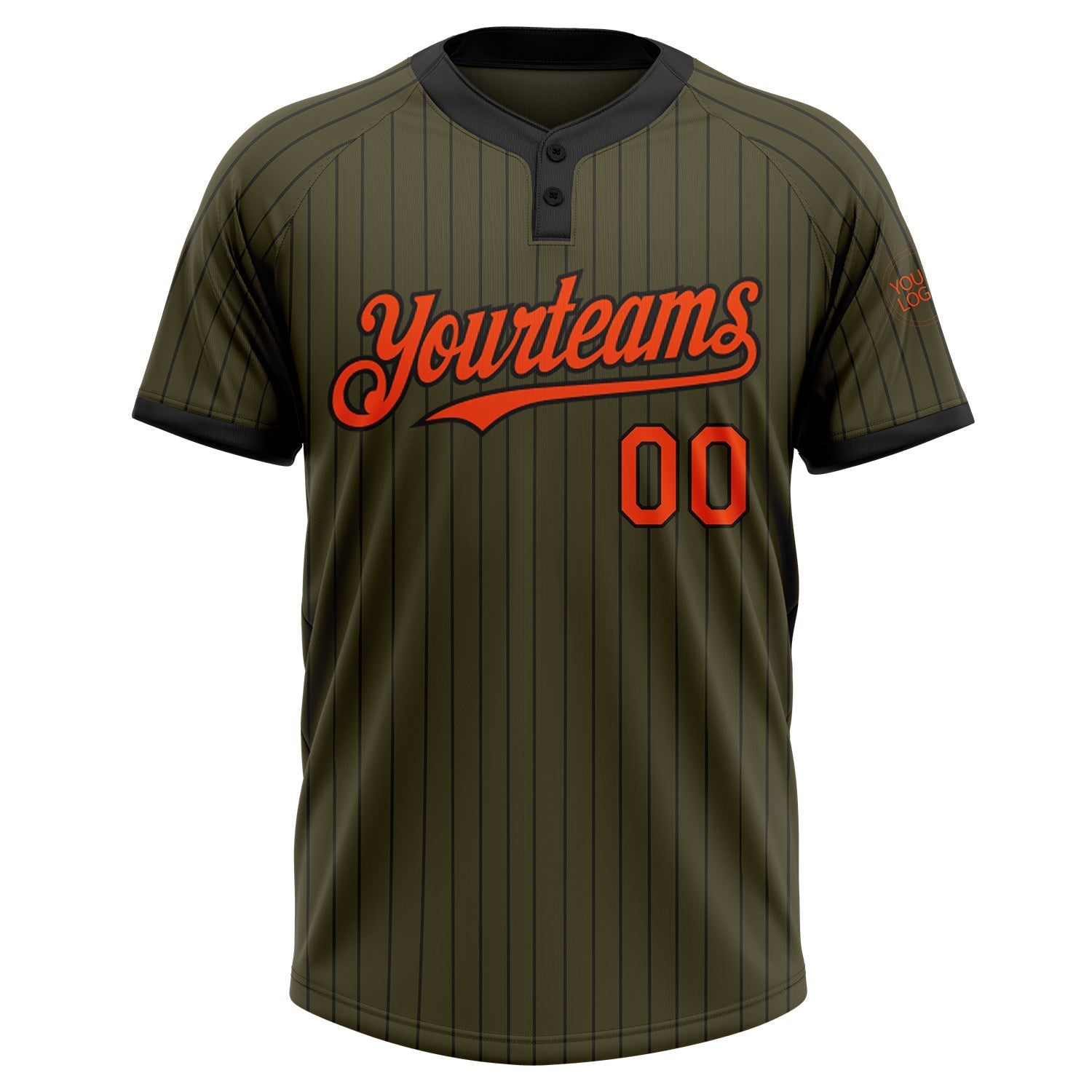 Custom Olive Black Pinstripe Orange Salute To Service Two-Button Unisex Softball Jersey view 2