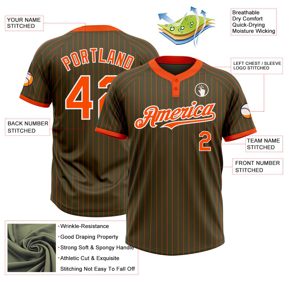 Custom Olive Orange Pinstripe White Salute To Service Two-Button Unisex Softball Jersey view 3