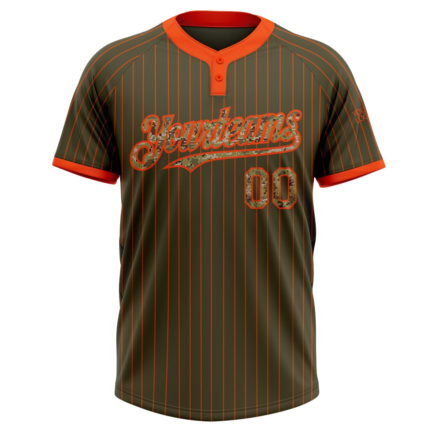 Custom Olive Orange Pinstripe Camo Salute To Service Two-Button Unisex Softball Jersey view 2