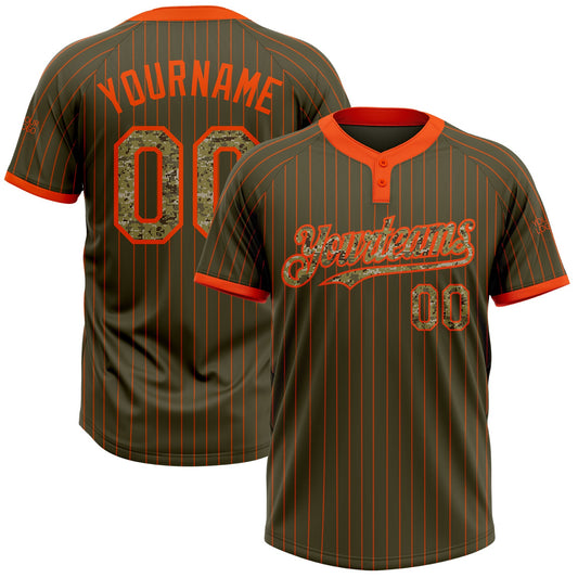 Custom Olive Orange Pinstripe Camo Salute To Service Two-Button Unisex Softball Jersey - Main View