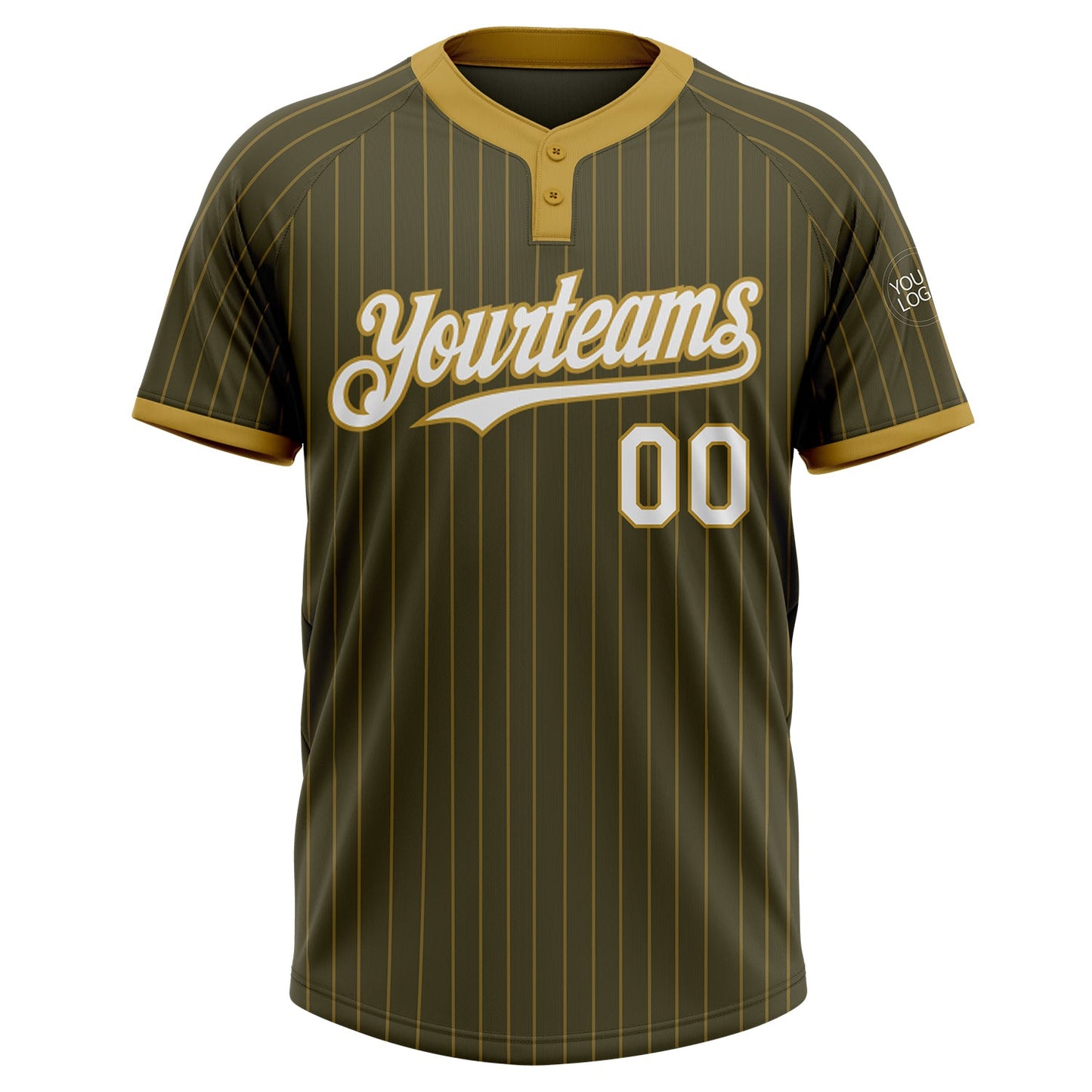 Custom Olive Old Gold Pinstripe White Salute To Service Two-Button Unisex Softball Jersey view 2