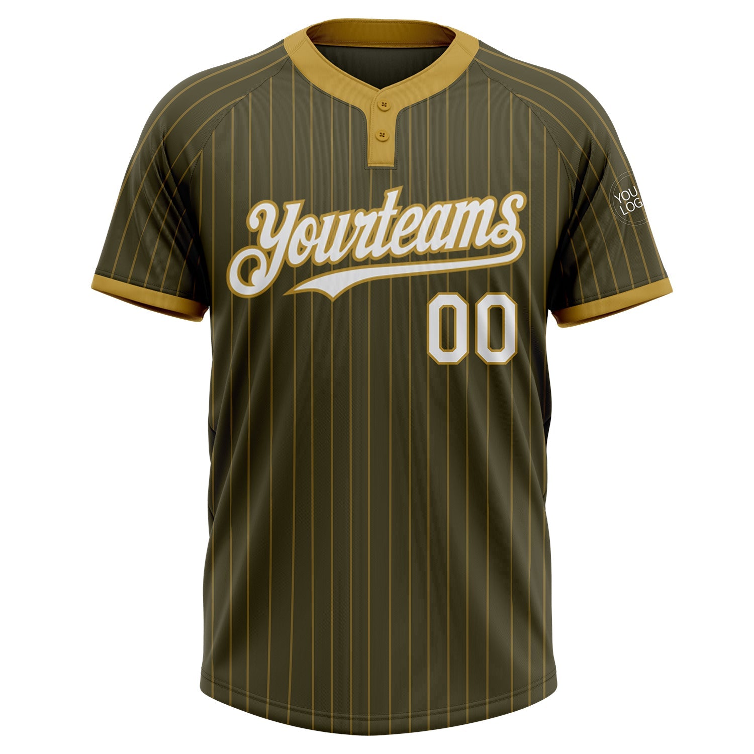 Custom Olive Old Gold Pinstripe White Salute To Service Two-Button Unisex Softball Jersey view 2