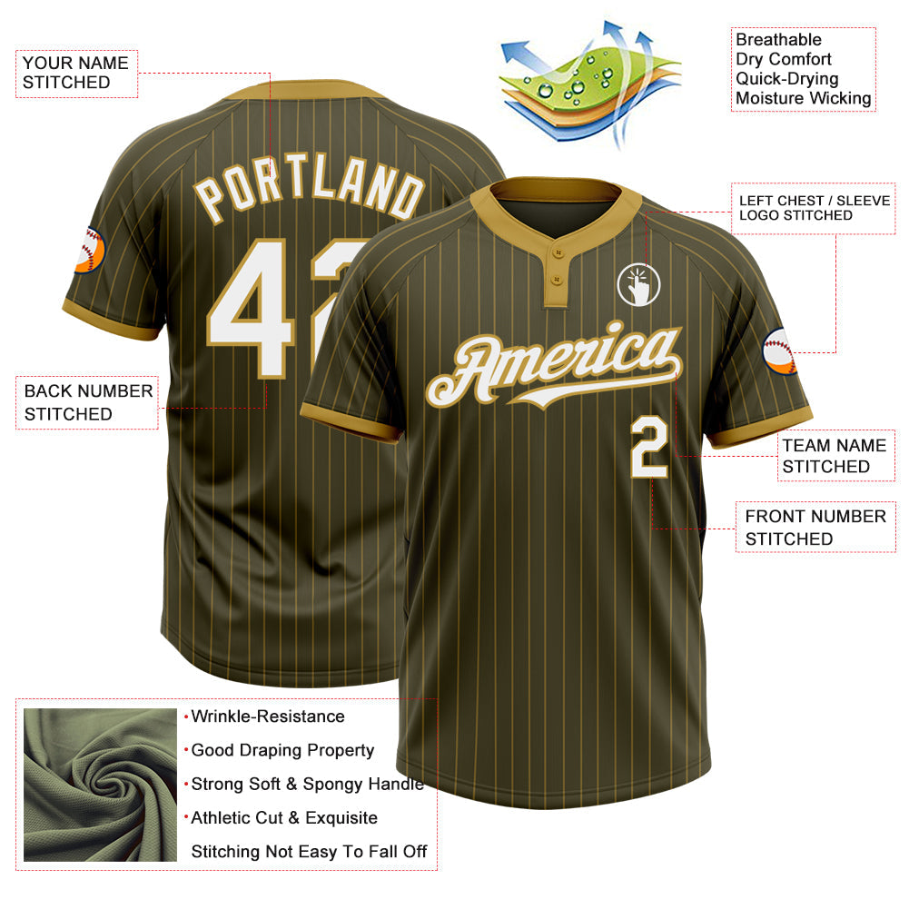 Custom Olive Old Gold Pinstripe White Salute To Service Two-Button Unisex Softball Jersey view 3