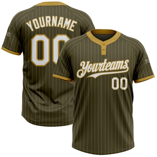 Custom Olive Old Gold Pinstripe White Salute To Service Two-Button Unisex Softball Jersey - Main View