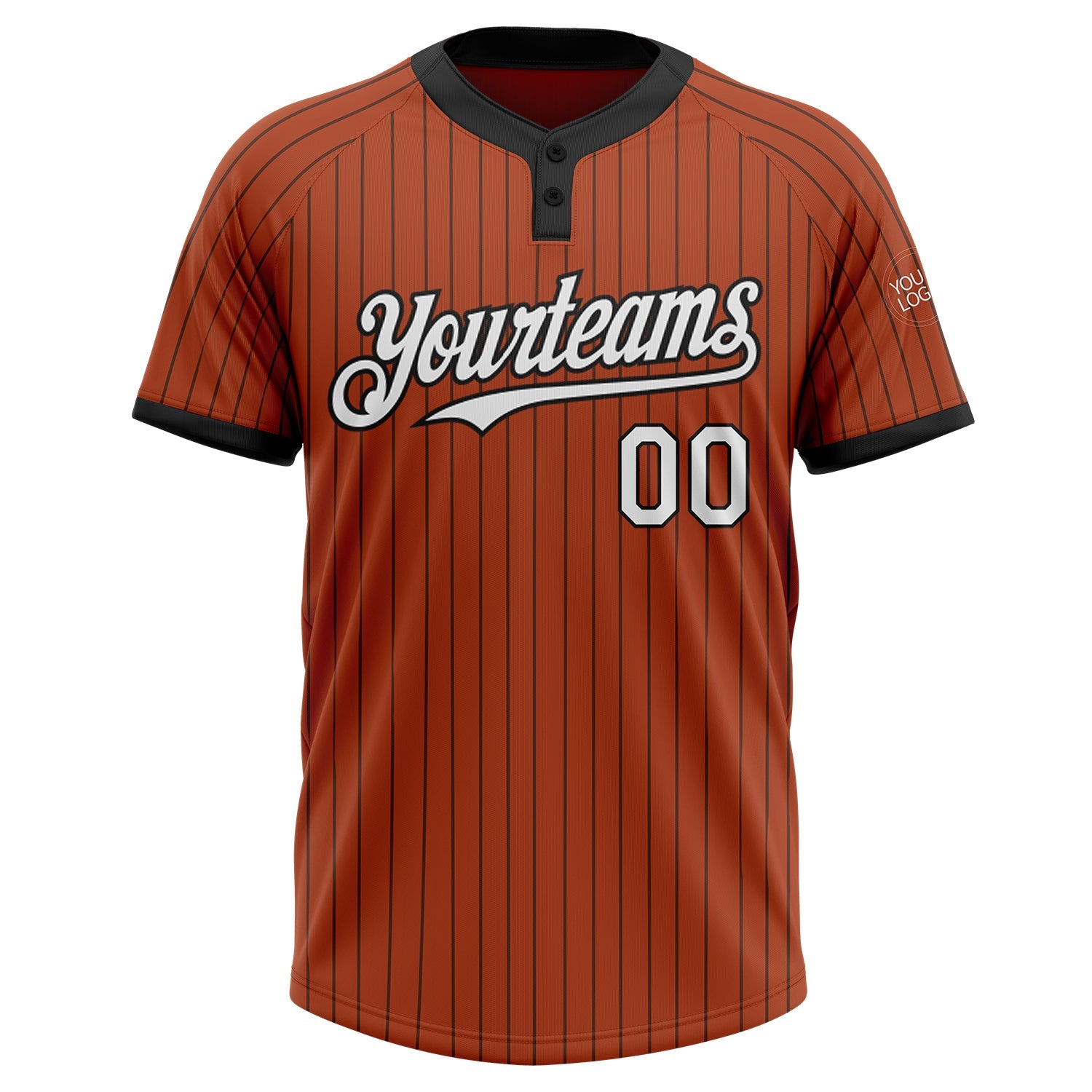 Custom Texas Orange Black Pinstripe White Two-Button Unisex Softball Jersey view 2