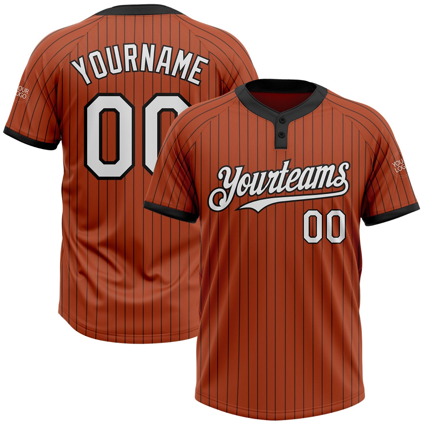 Custom Texas Orange Black Pinstripe White Two-Button Unisex Softball Jersey - Main View