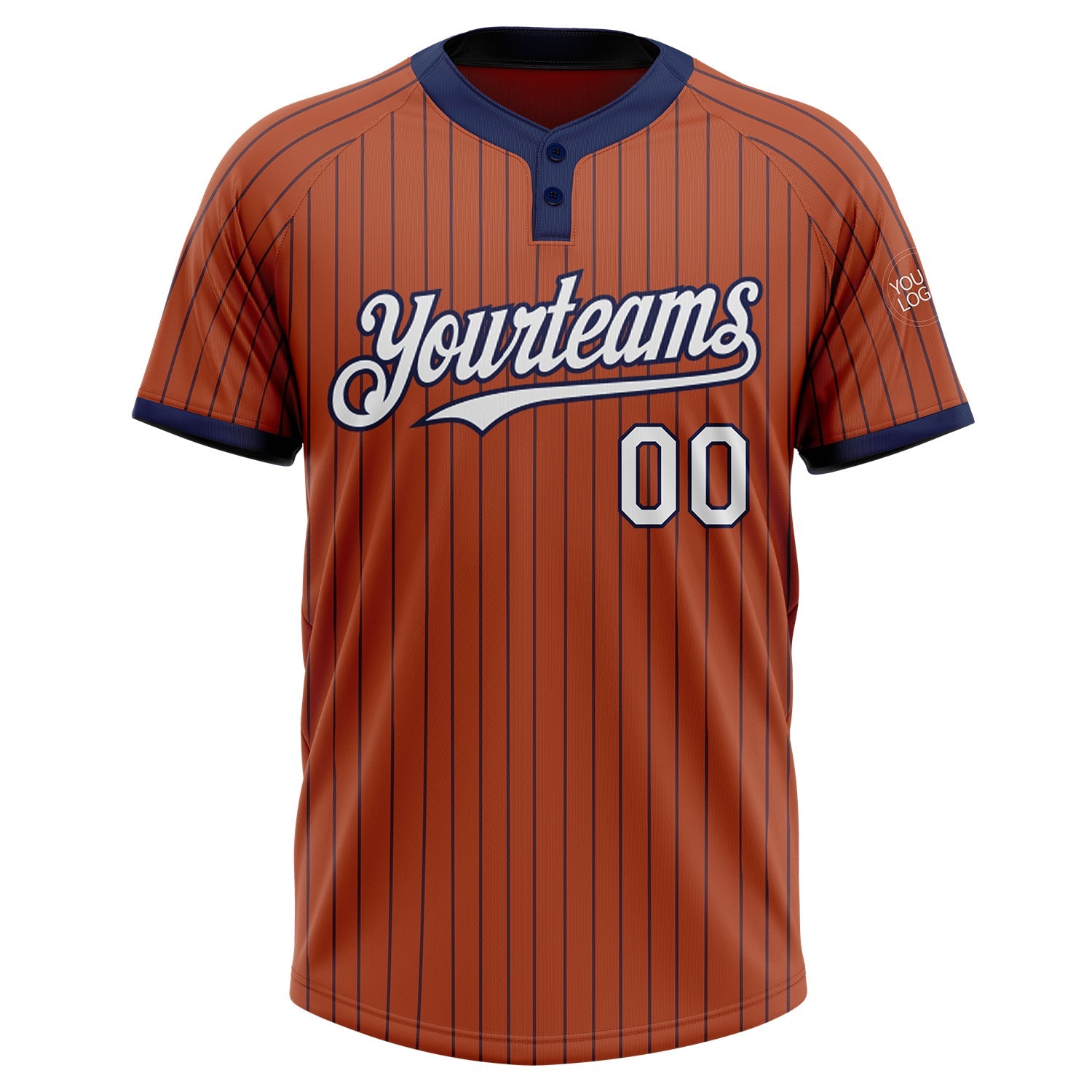 Custom Texas Orange Navy Pinstripe White Two-Button Unisex Softball Jersey view 2
