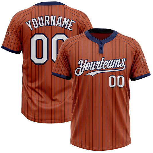 Custom Texas Orange Navy Pinstripe White Two-Button Unisex Softball Jersey - Main View