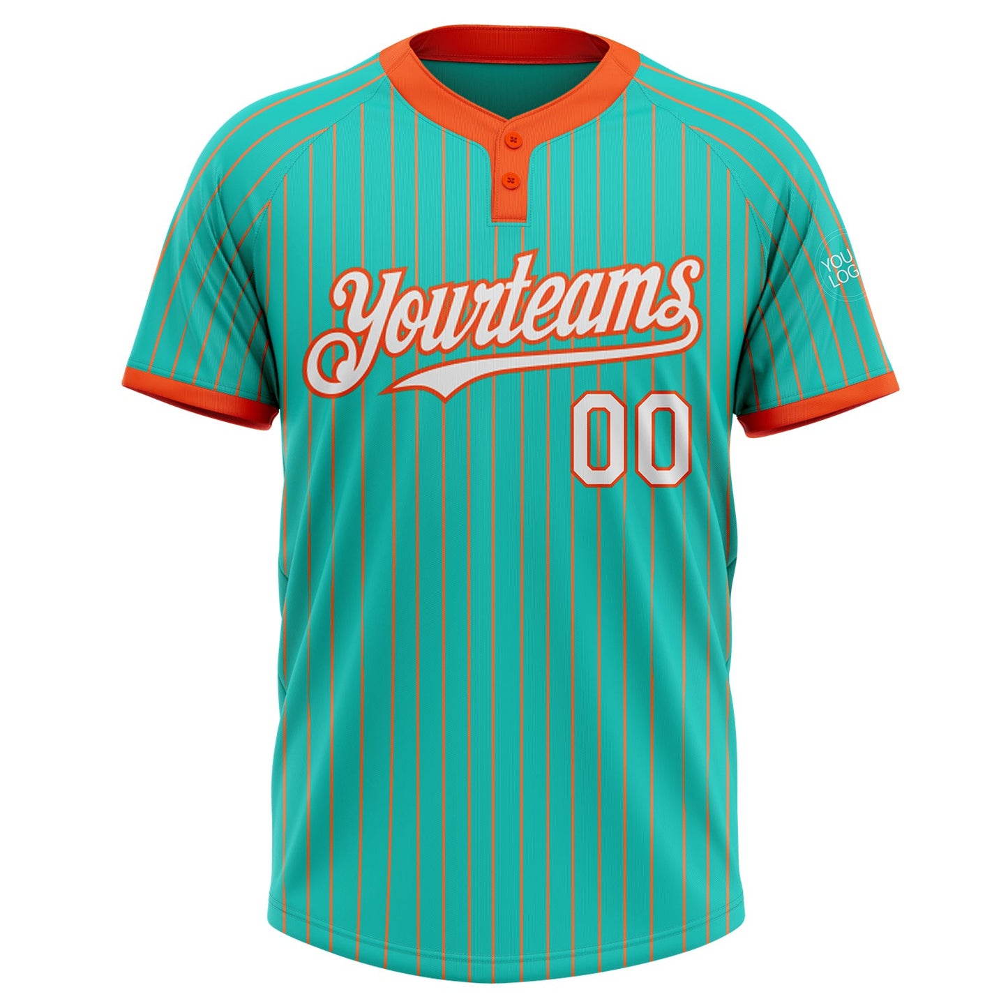 Custom Aqua Orange Pinstripe White Two-Button Unisex Softball Jersey view 2
