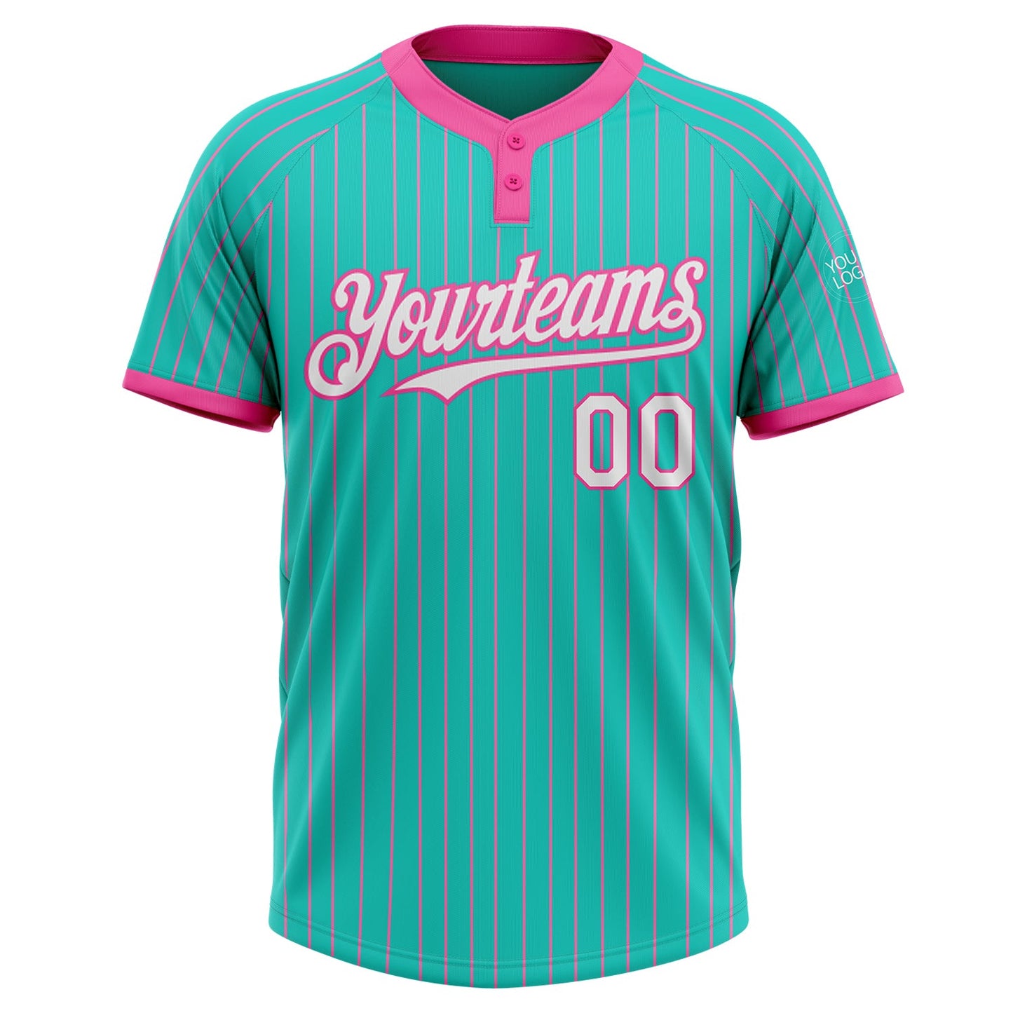 Custom Aqua Pink Pinstripe White Two-Button Unisex Softball Jersey view 2