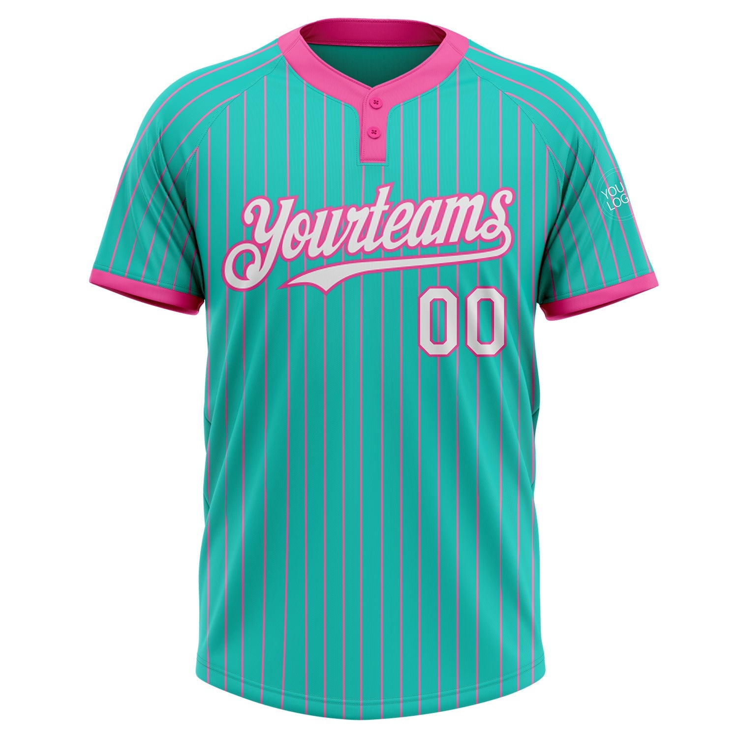 Custom Aqua Pink Pinstripe White Two-Button Unisex Softball Jersey view 2