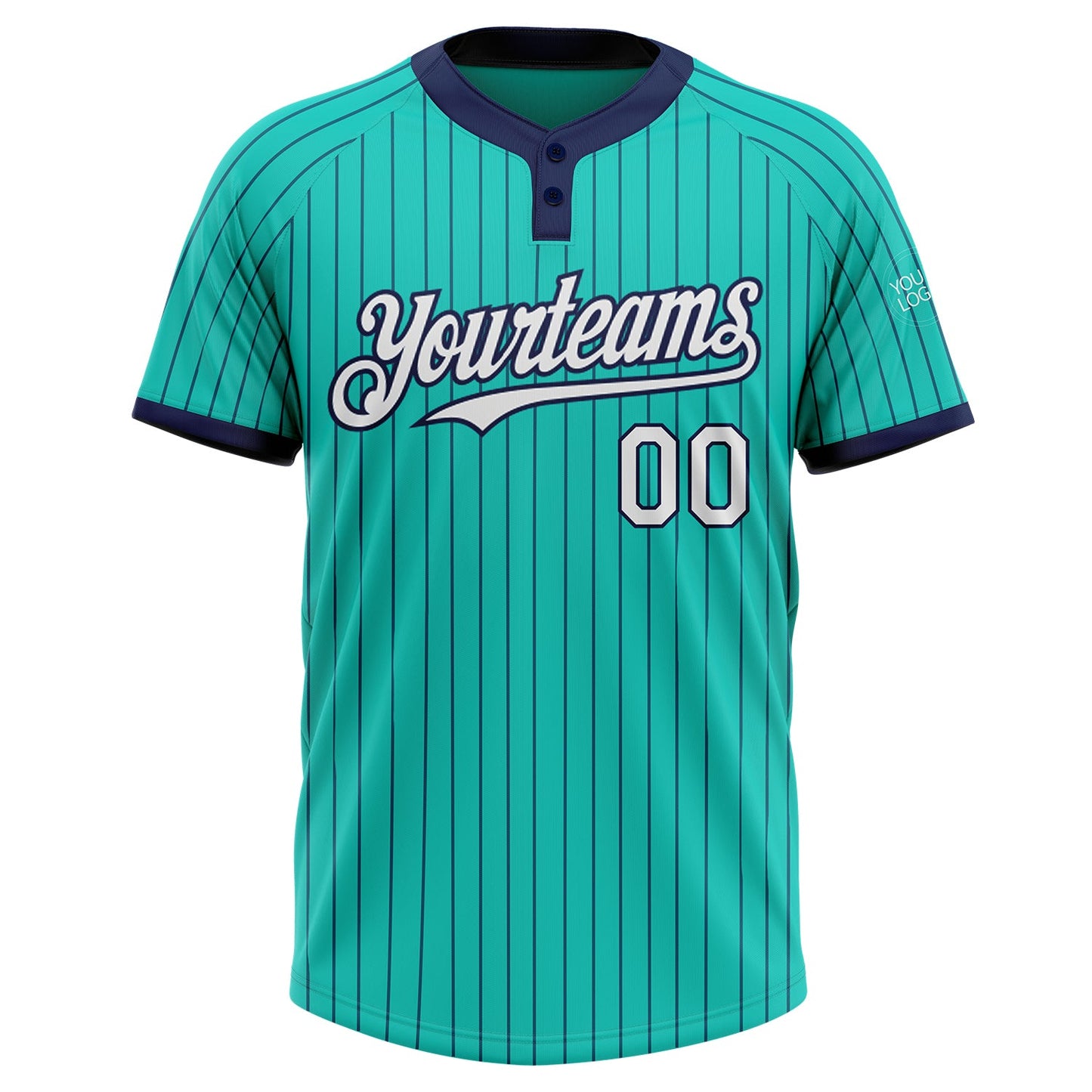 Custom Aqua Navy Pinstripe White Two-Button Unisex Softball Jersey view 2