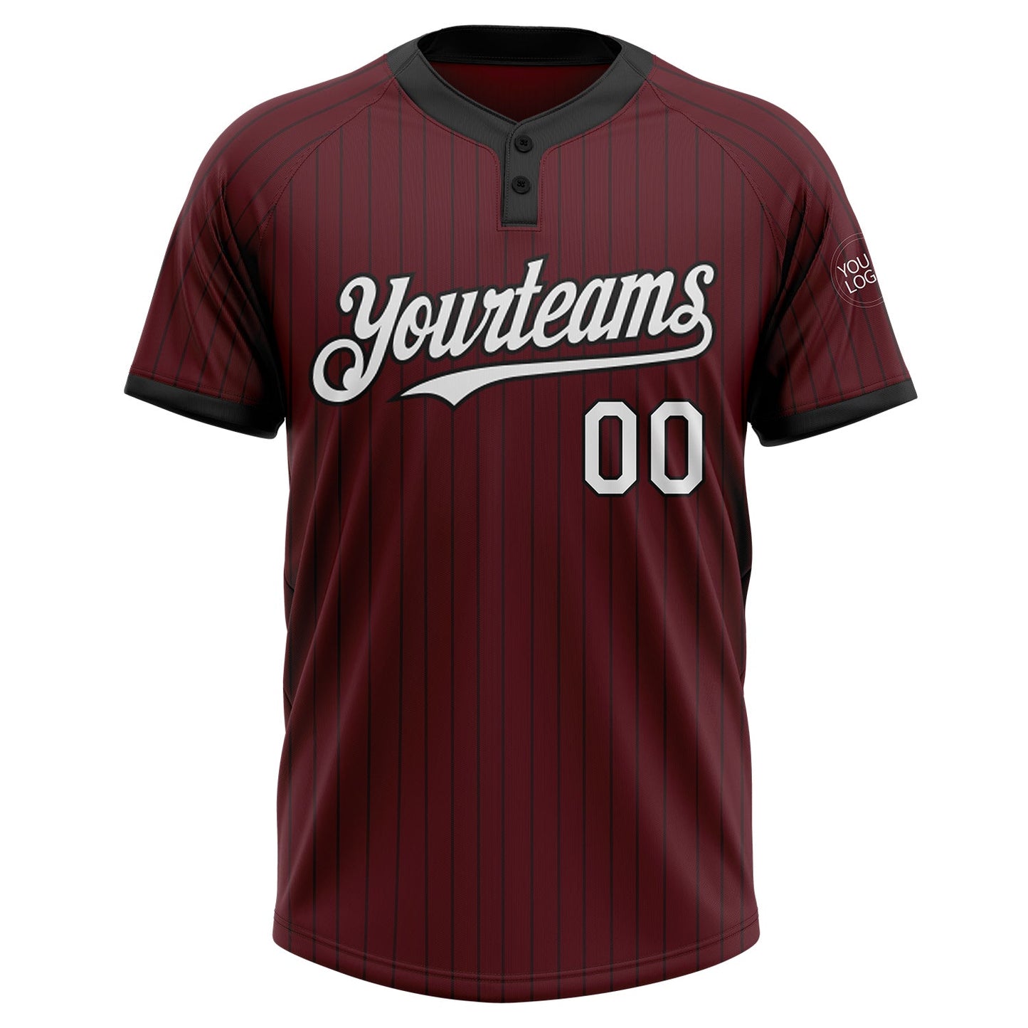 Custom Burgundy Black Pinstripe White Two-Button Unisex Softball Jersey view 2